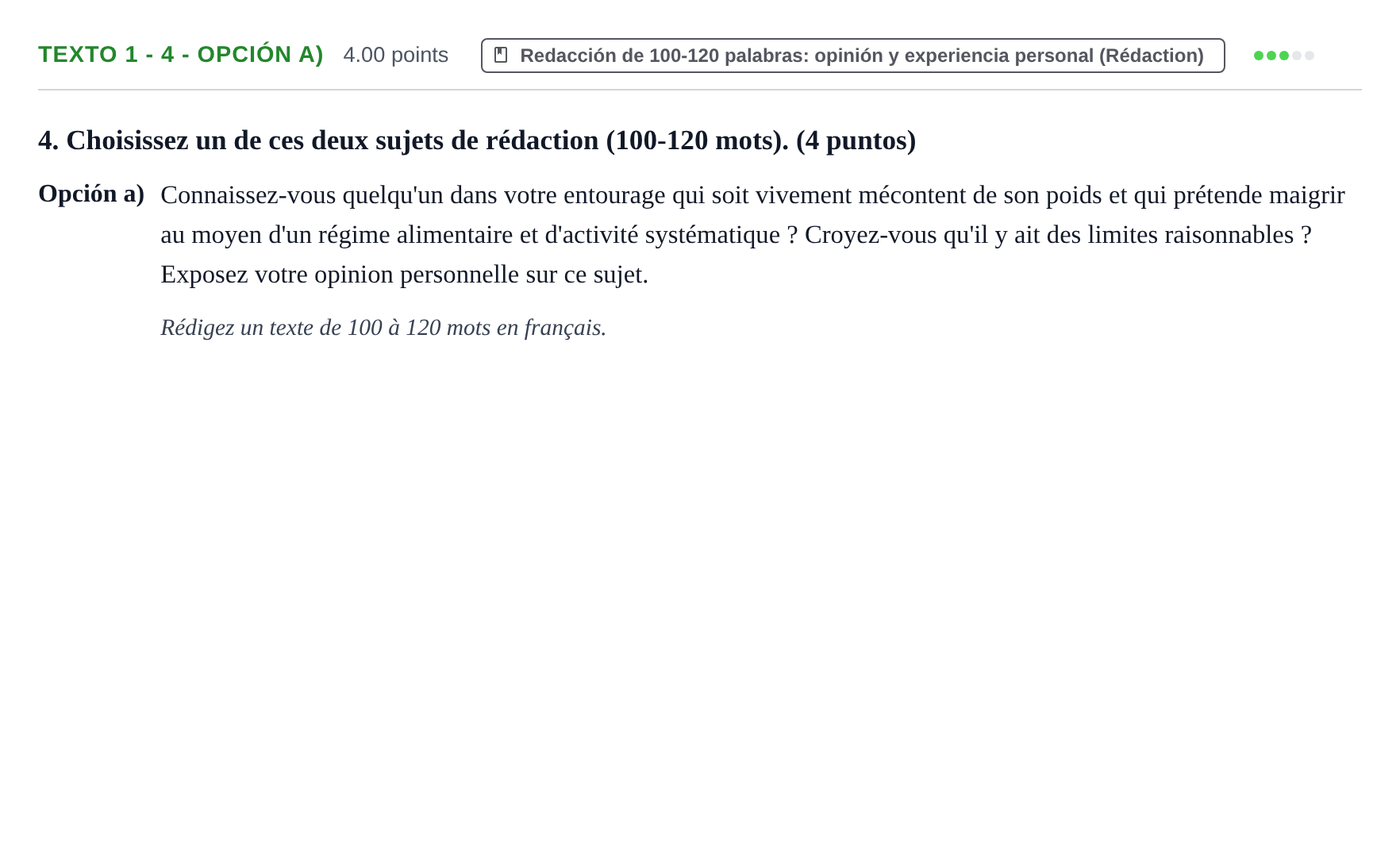 Enunciado: Ejercicio Texto 1 - 4 - Opción a) · Francés PAU Asturias Ordinaria (2ª lengua extranjera) 2023