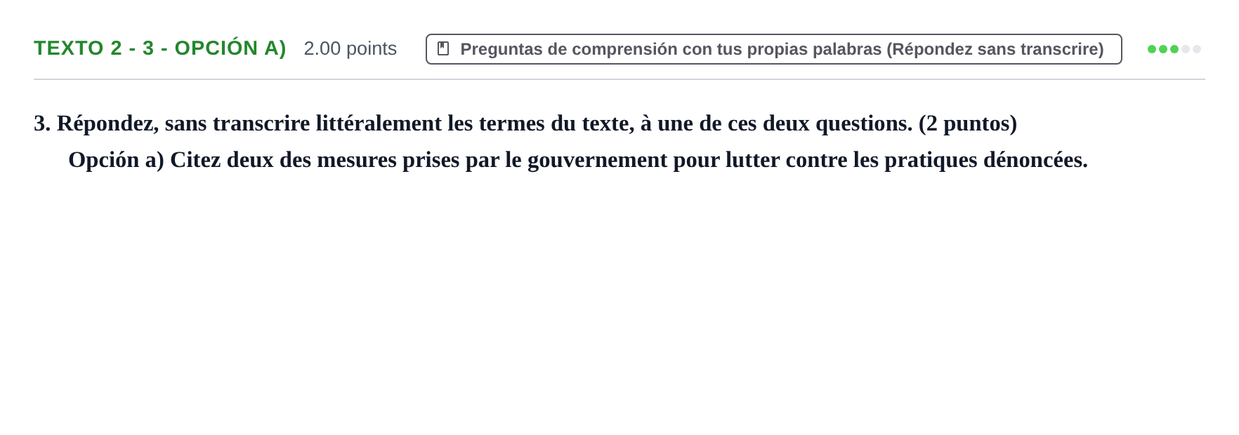 Enunciado: Ejercicio Texto 2 - 3 - Opción a) · Francés PAU Asturias Ordinaria (2ª lengua extranjera) 2023