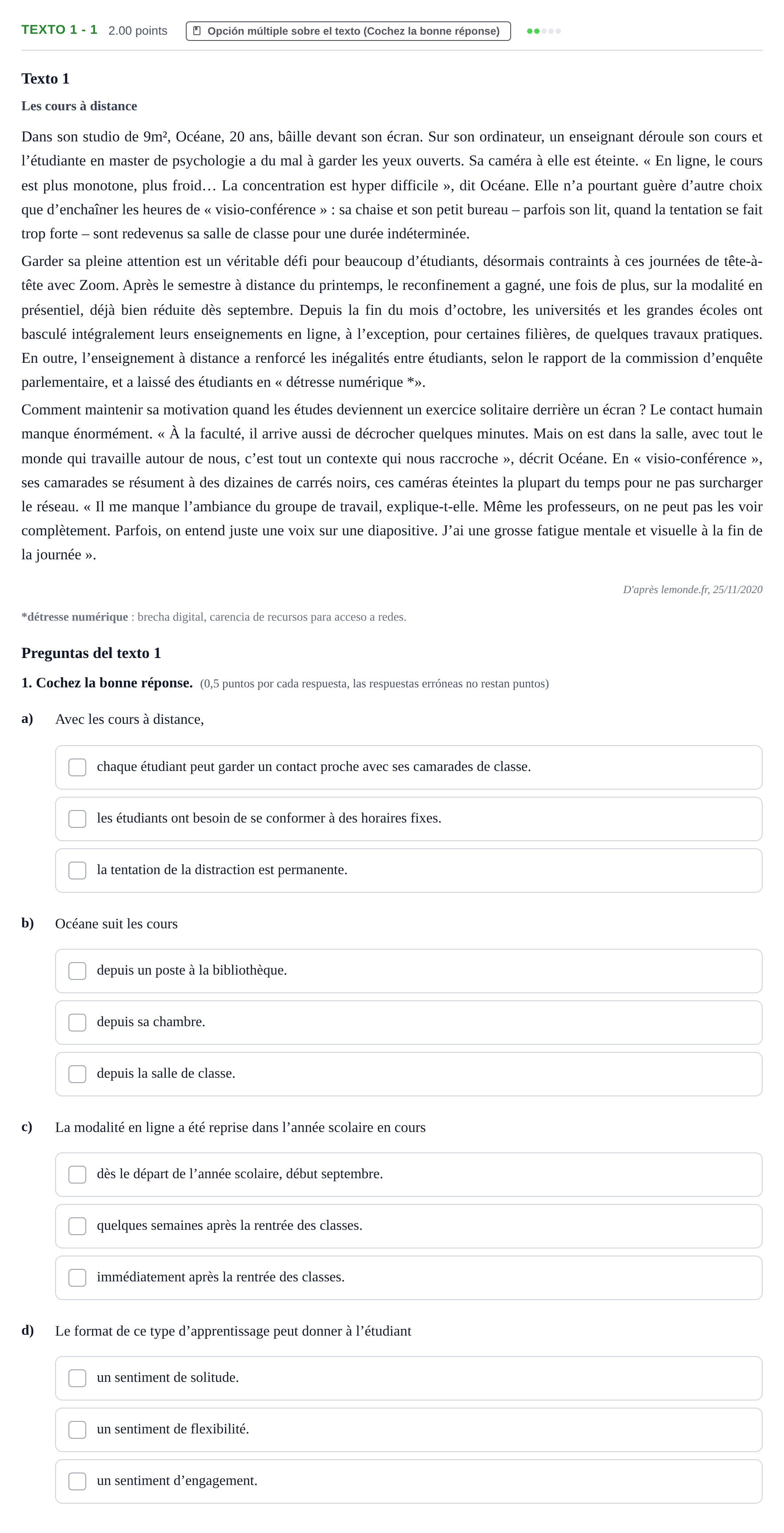 Enunciado: Ejercicio Texto 1 - 1 · Francés PAU Asturias Extraordinaria 2023