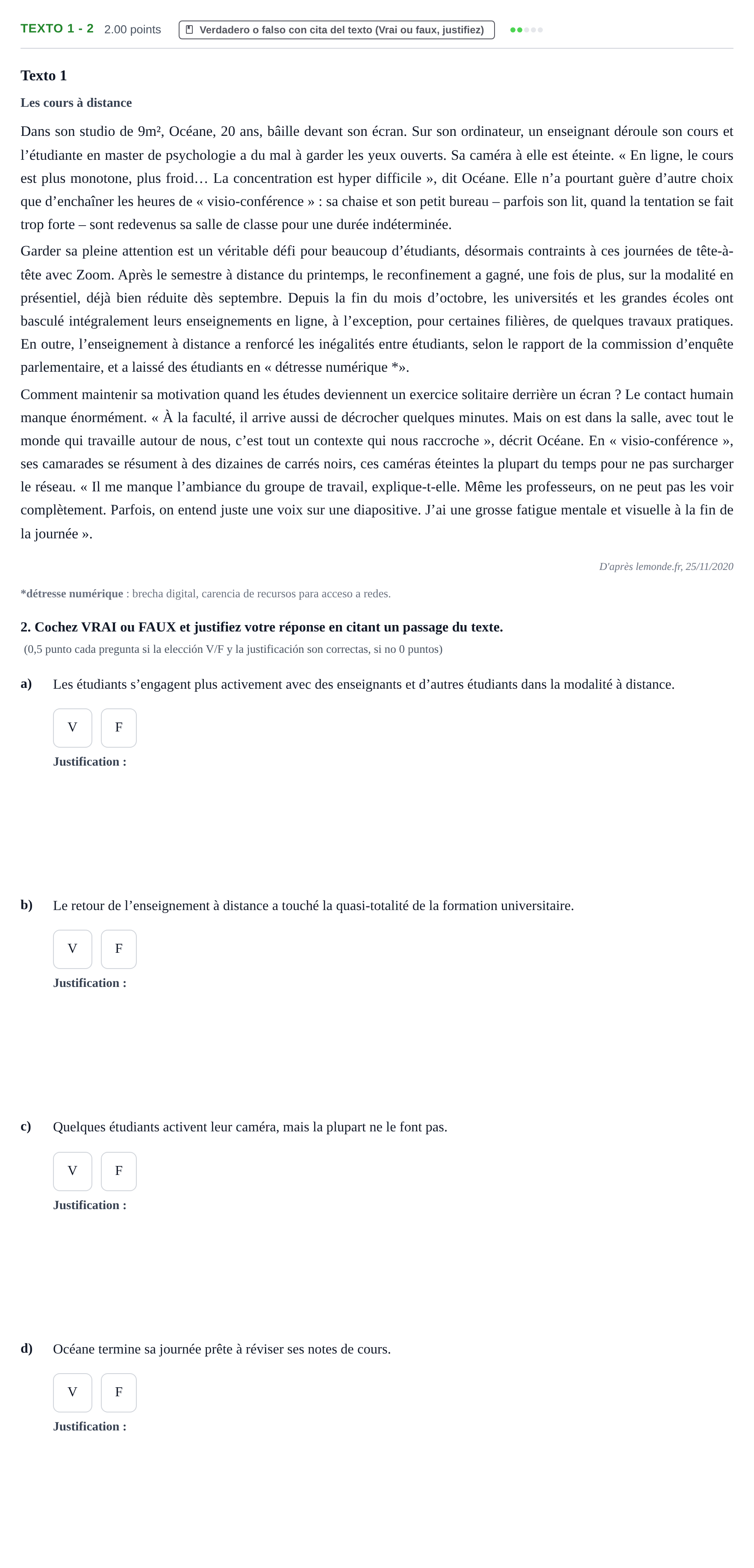Enunciado: Ejercicio Texto 1 - 2 · Francés PAU Asturias Extraordinaria 2023