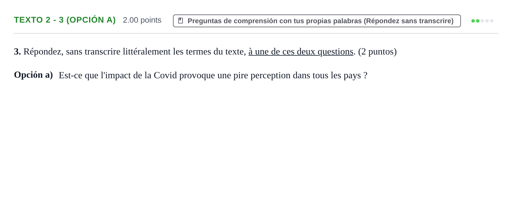 Enunciado: Ejercicio Texto 2 - 3 (Opción a) · Francés PAU Asturias Extraordinaria 2023