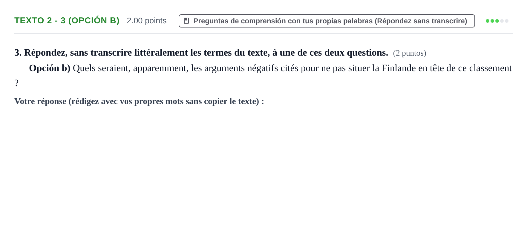 Enunciado: Ejercicio Texto 2 - 3 (Opción b) · Francés PAU Asturias Extraordinaria 2023