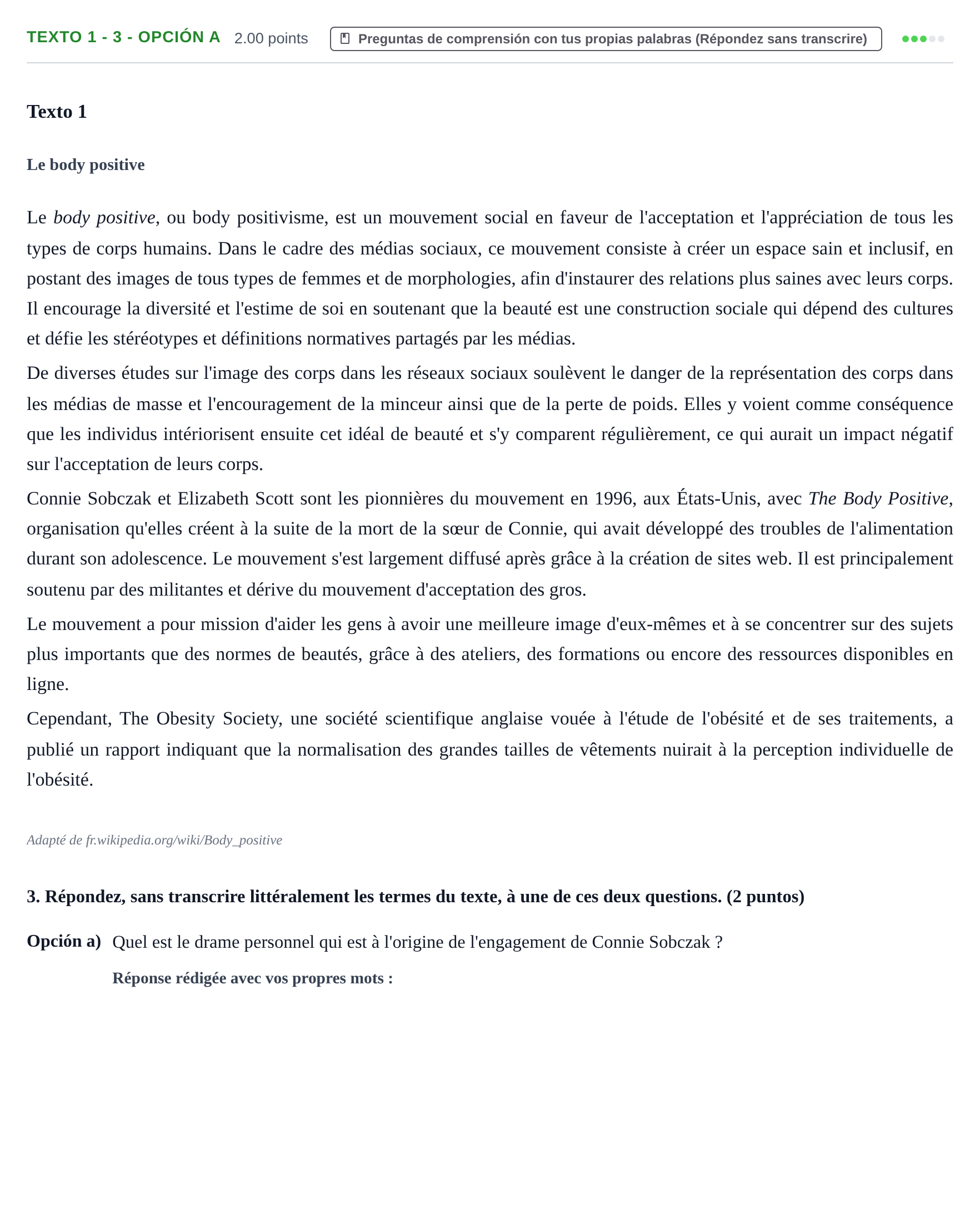 Enunciado: Ejercicio Texto 1 - 3 - Opción a · Francés PAU Asturias Ordinaria 2023