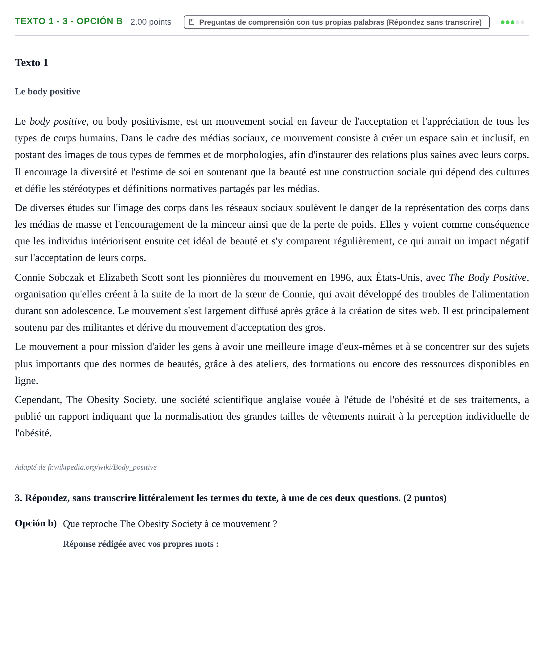 Enunciado: Ejercicio Texto 1 - 3 - Opción b · Francés PAU Asturias Ordinaria 2023