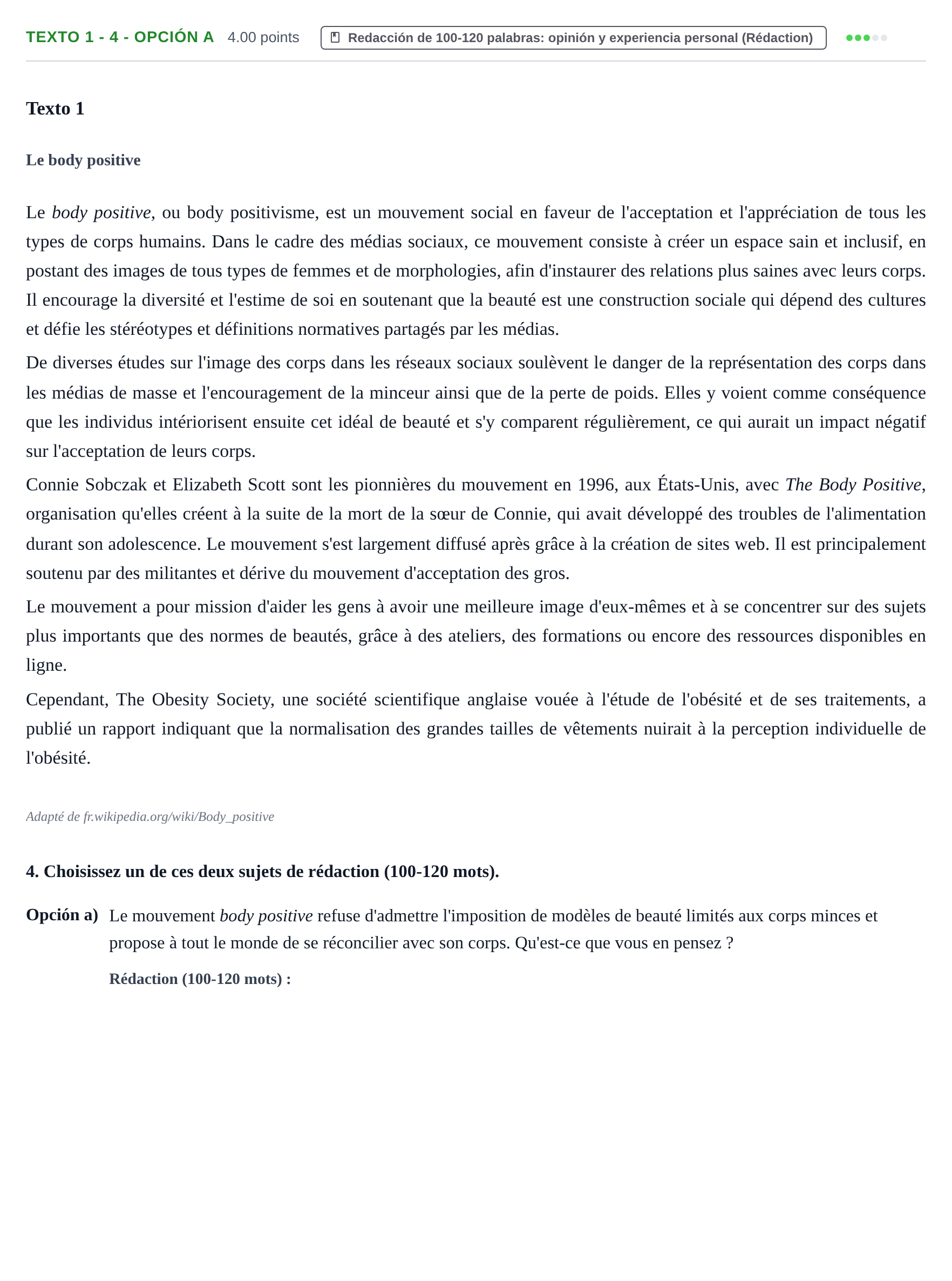 Enunciado: Ejercicio Texto 1 - 4 - Opción a · Francés PAU Asturias Ordinaria 2023