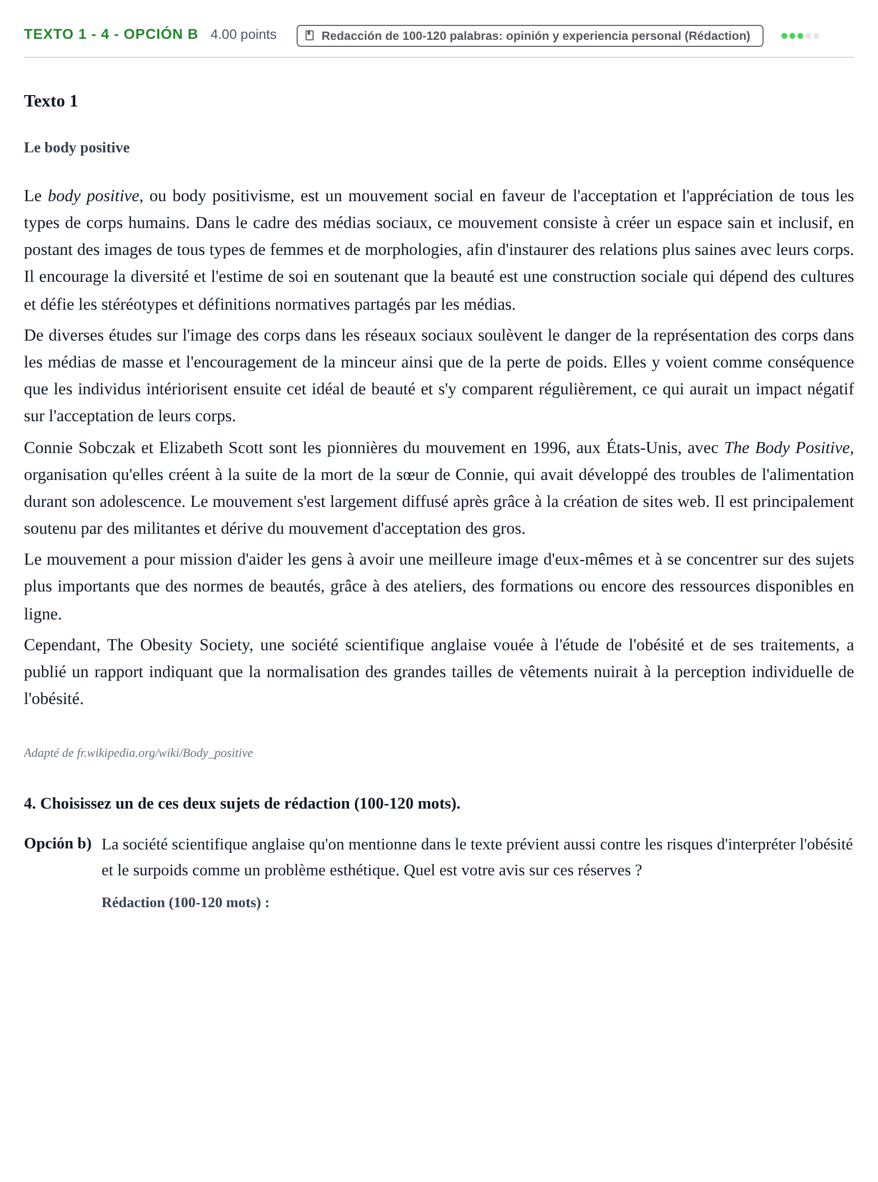 Enunciado: Ejercicio Texto 1 - 4 - Opción b · Francés PAU Asturias Ordinaria 2023
