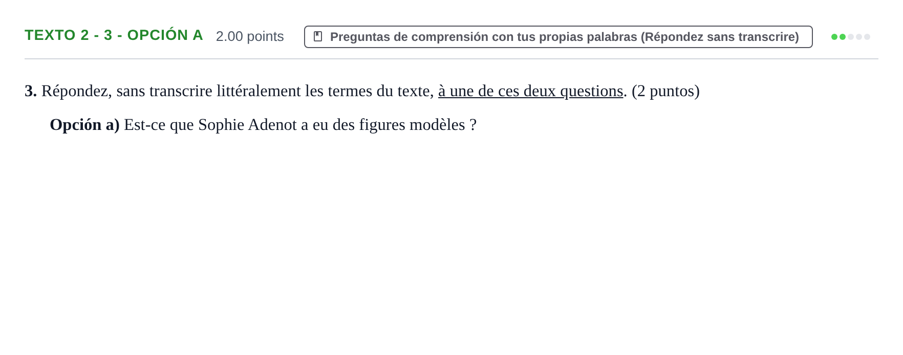 Enunciado: Ejercicio Texto 2 - 3 - Opción a · Francés PAU Asturias Ordinaria 2023