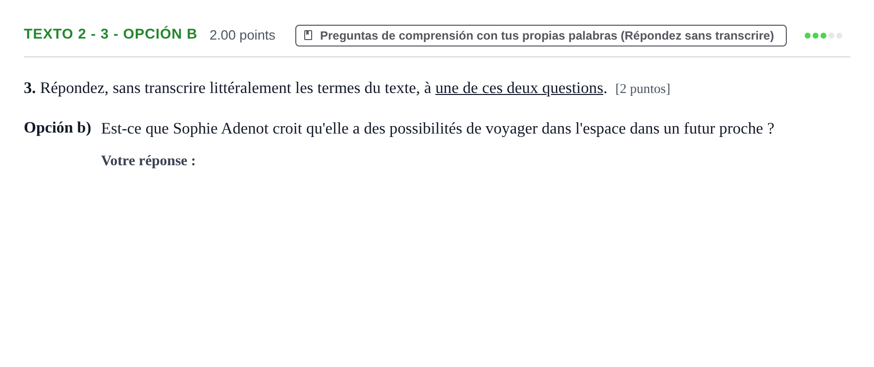 Enunciado: Ejercicio Texto 2 - 3 - Opción b · Francés PAU Asturias Ordinaria 2023