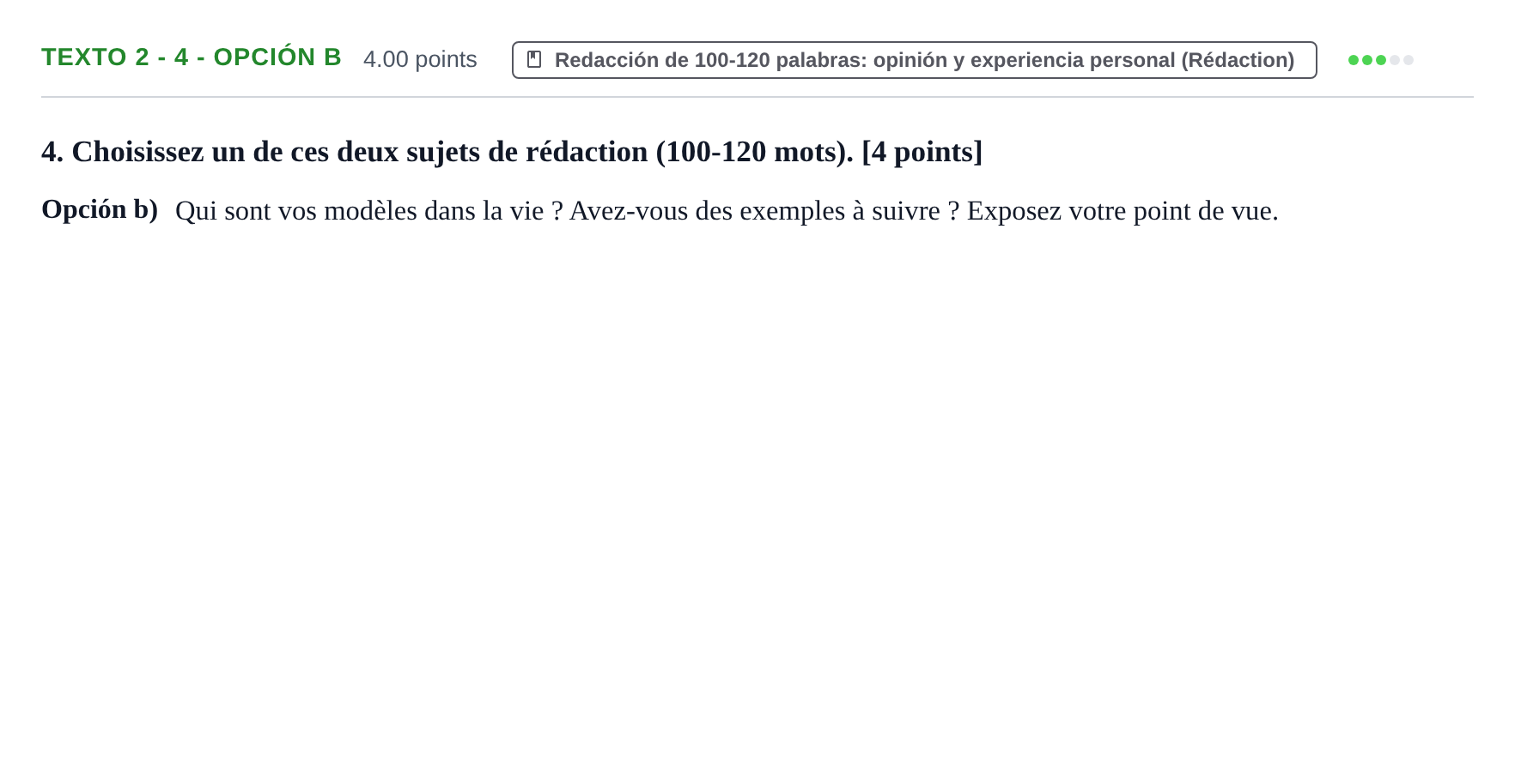 Enunciado: Ejercicio Texto 2 - 4 - Opción b · Francés PAU Asturias Ordinaria 2023