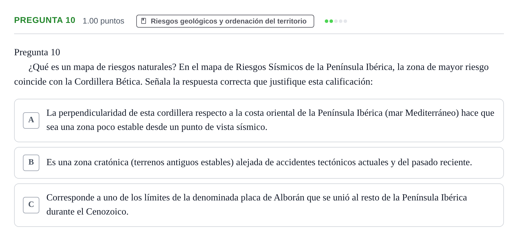 Enunciado: Pregunta 10 · Geología y Ciencias Ambientales PAU Asturias Extraordinaria 2023