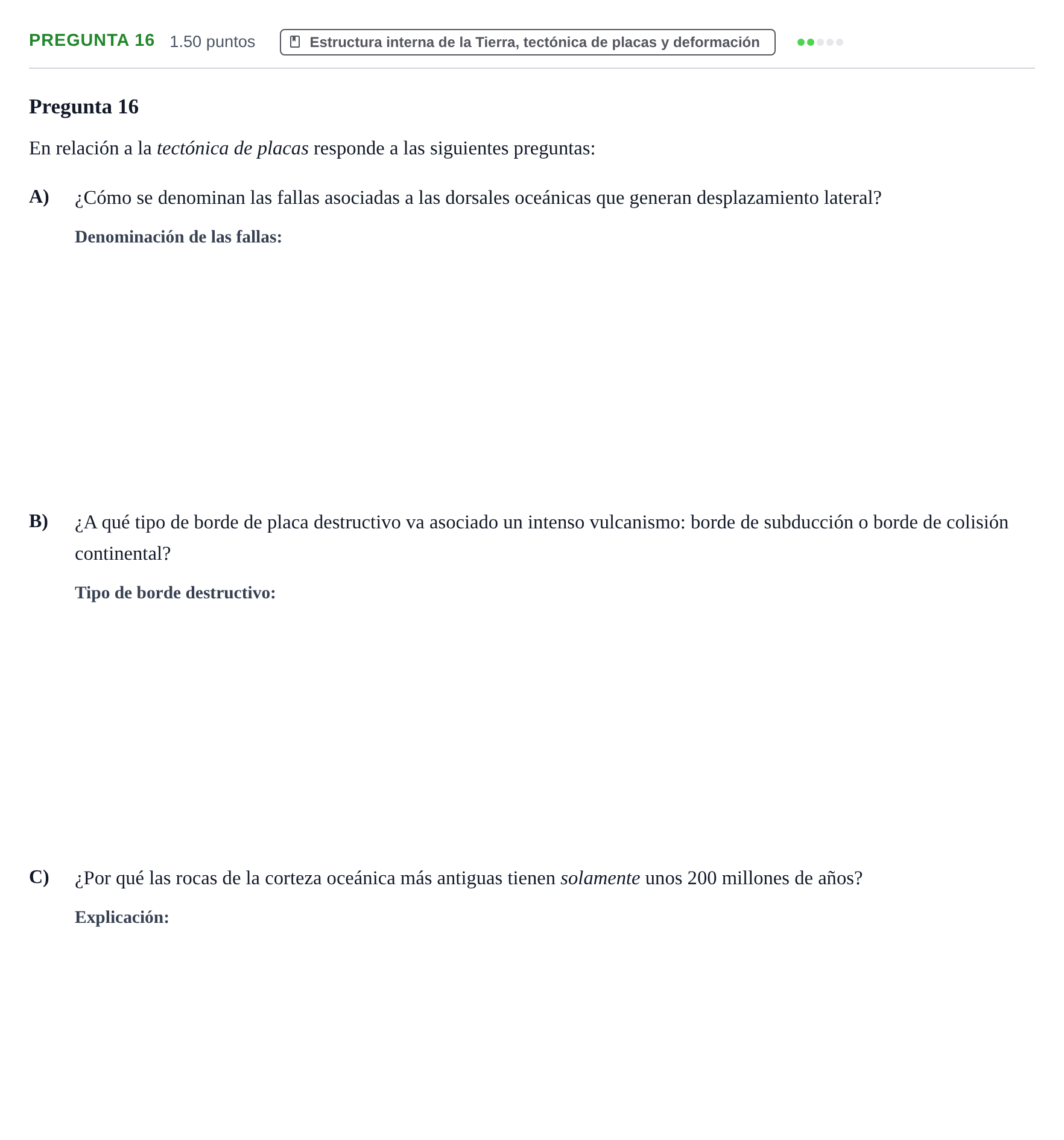 Enunciado: Pregunta 16 · Geología y Ciencias Ambientales PAU Asturias Extraordinaria 2023