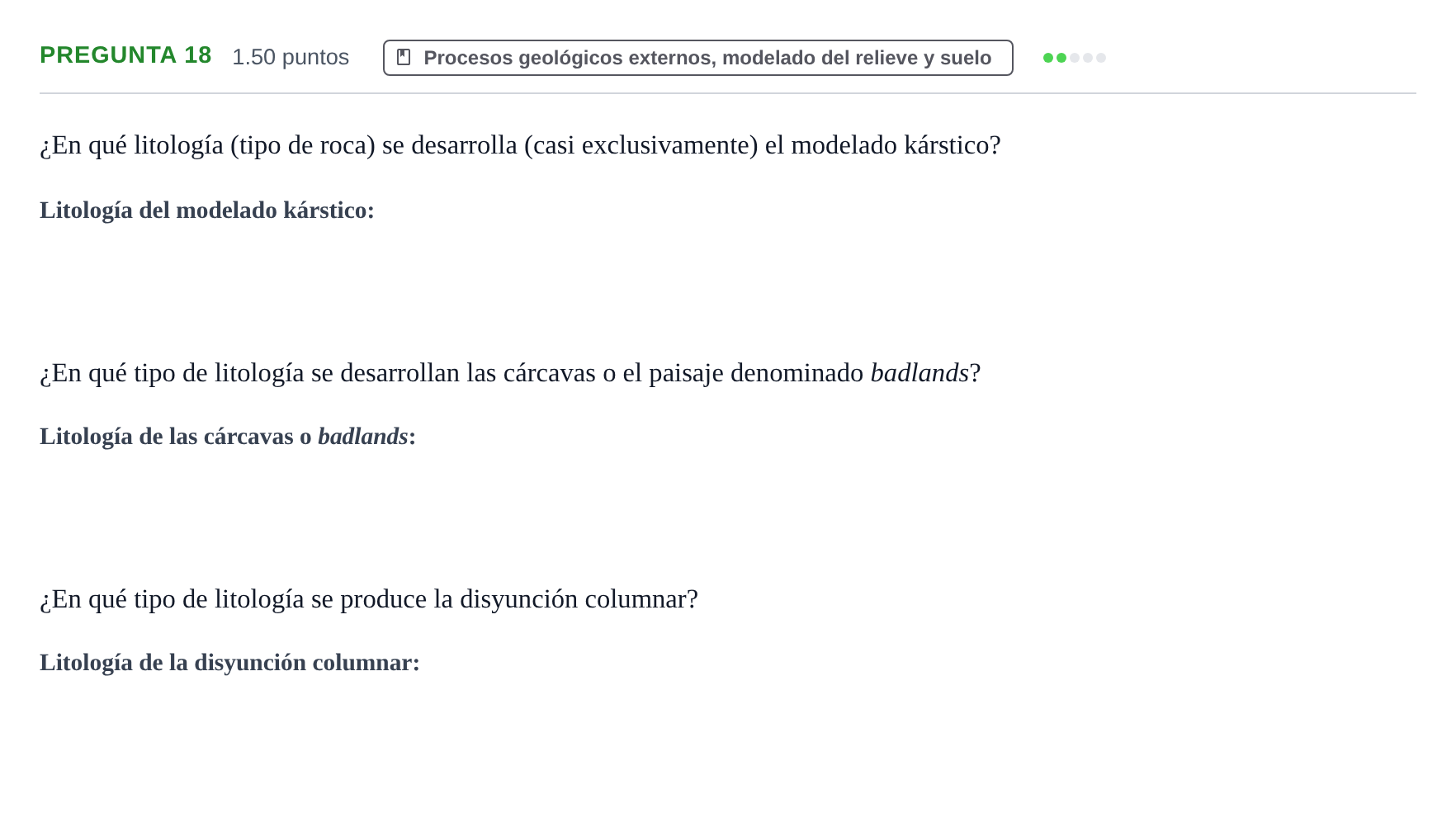 Enunciado: Pregunta 18 · Geología y Ciencias Ambientales PAU Asturias Extraordinaria 2023