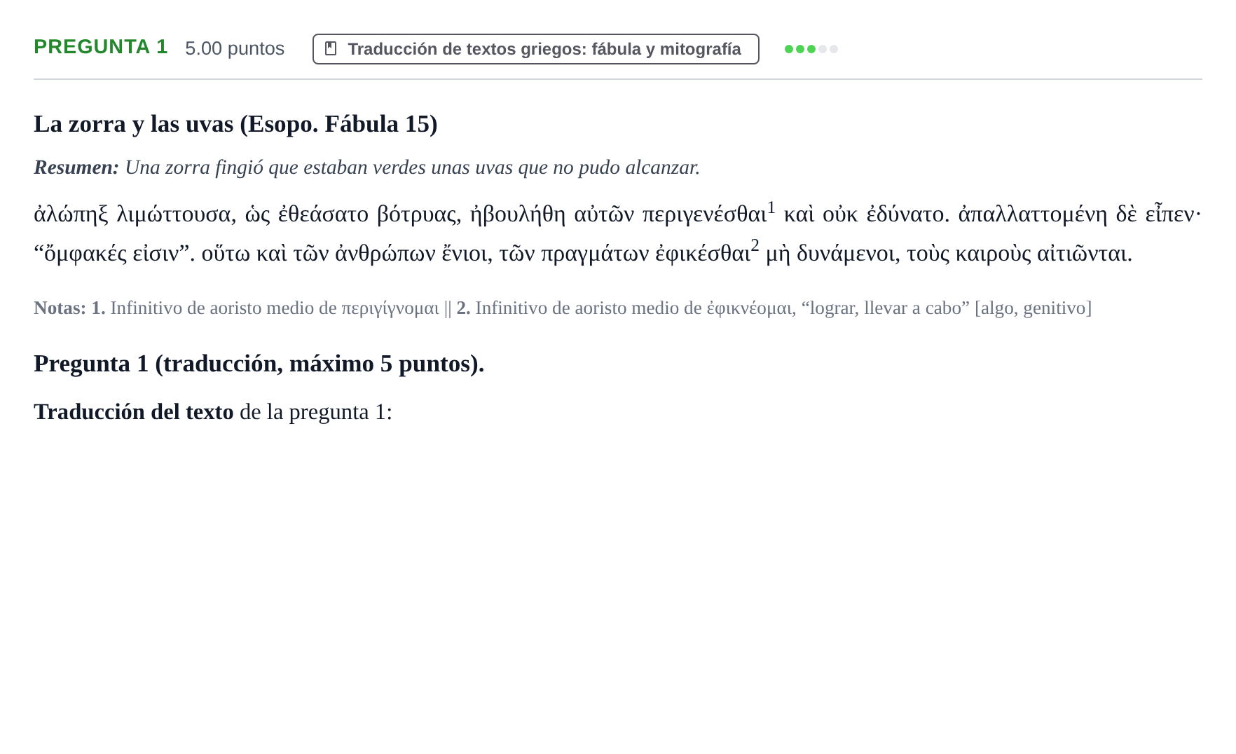 Enunciado: Pregunta 1 · Griego II PAU Asturias Extraordinaria 2023