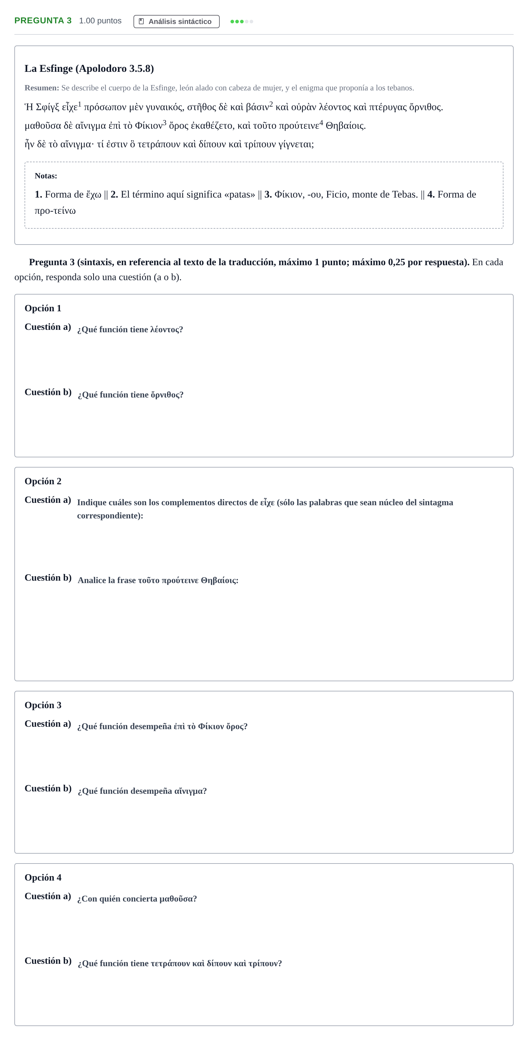 Enunciado: Pregunta 3 · Griego II PAU Asturias Ordinaria 2023