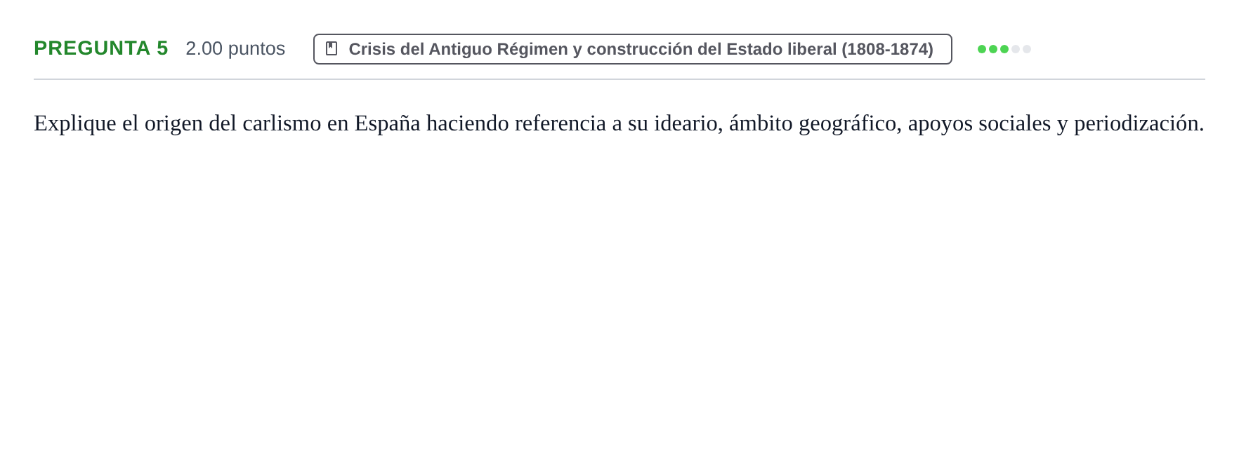 Enunciado: Pregunta 5 · Historia de España PAU Asturias Extraordinaria 2023