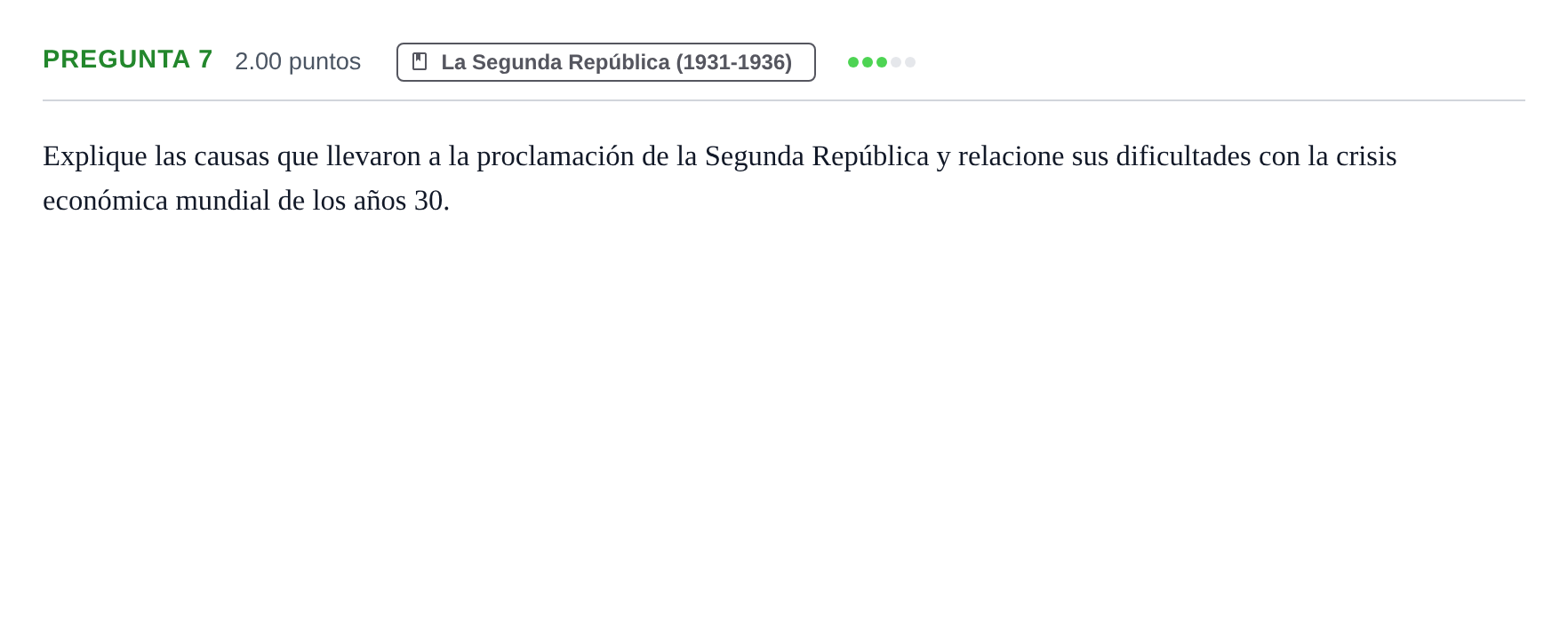 Enunciado: Pregunta 7 · Historia de España PAU Asturias Extraordinaria 2023