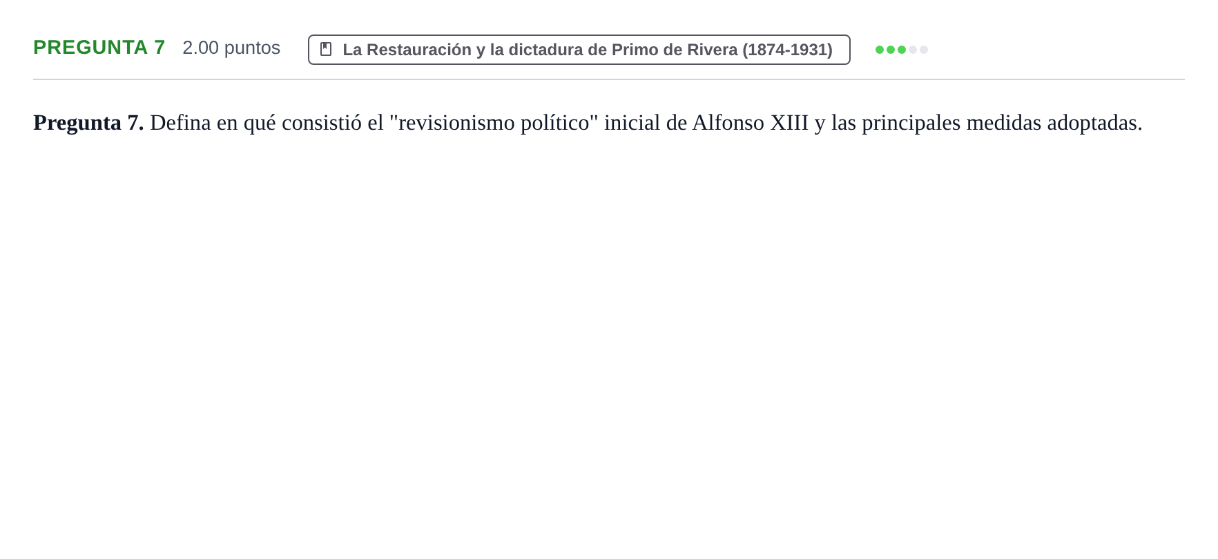 Enunciado: Pregunta 7 · Historia de España PAU Asturias Ordinaria 2023