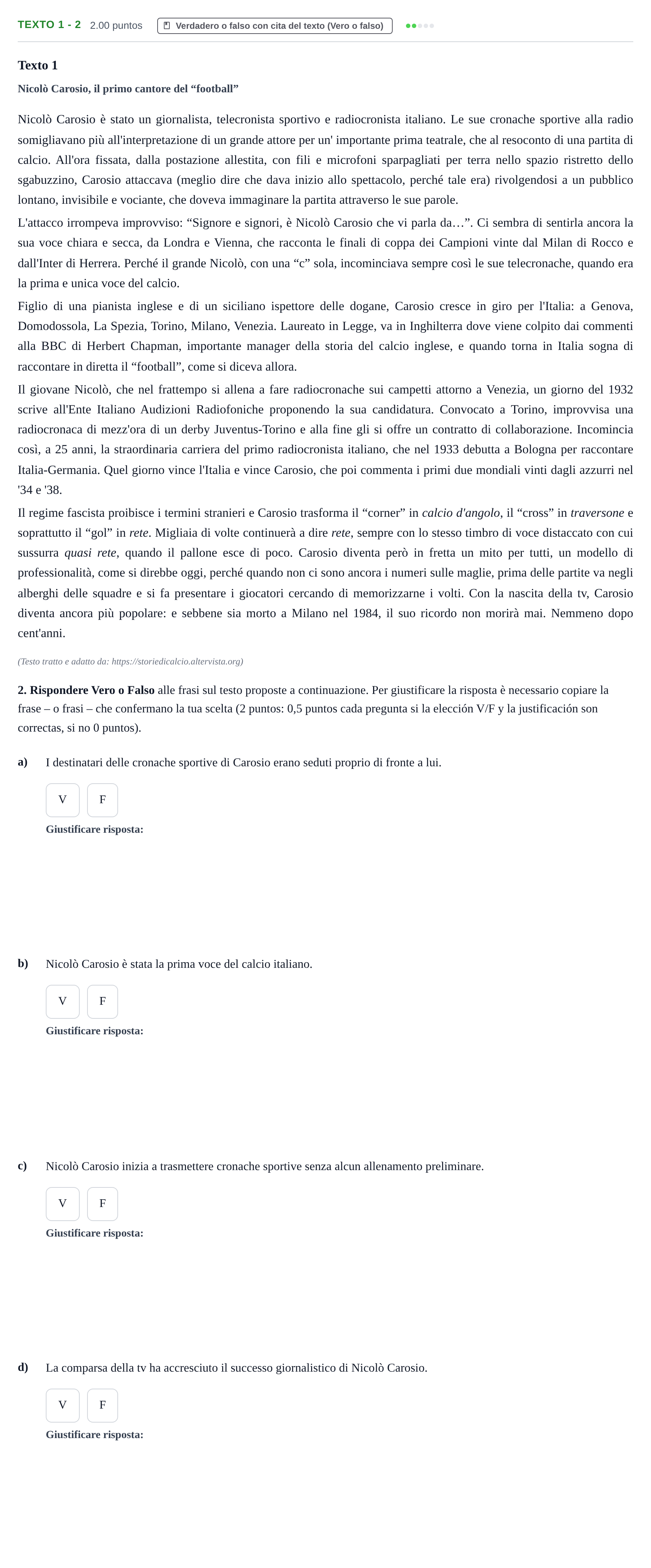 Enunciado: Ejercicio Texto 1 - 2 · Italiano PAU Asturias Extraordinaria (2ª lengua extranjera) 2023