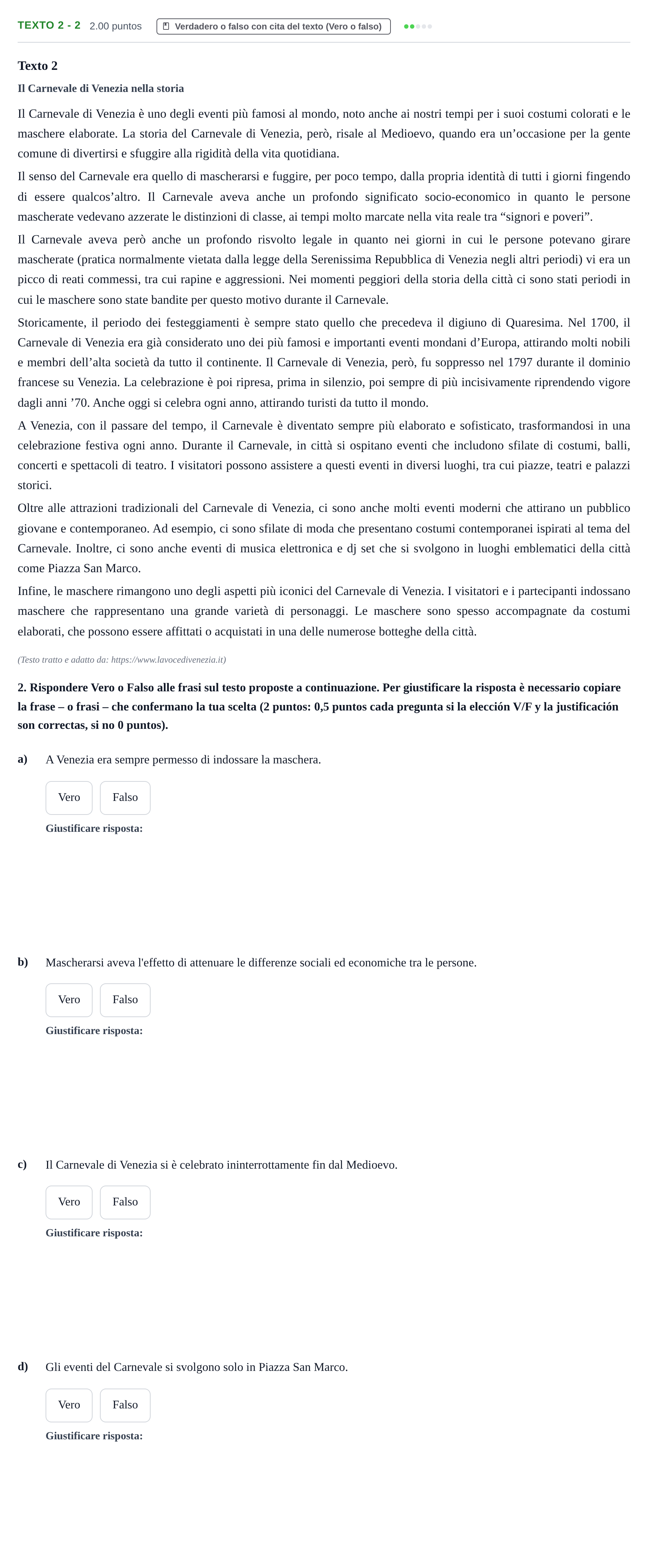 Enunciado: Ejercicio Texto 2 - 2 · Italiano PAU Asturias Extraordinaria (2ª lengua extranjera) 2023