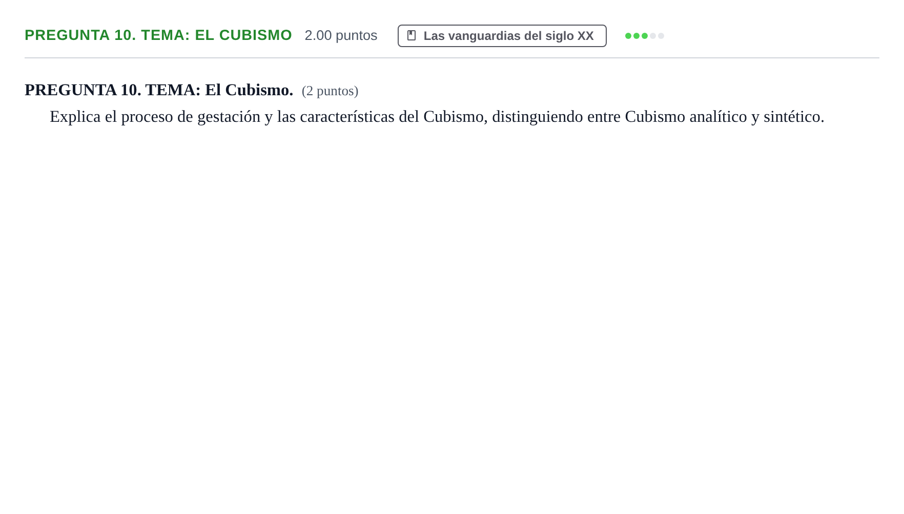 Enunciado: PREGUNTA 10. TEMA: El Cubismo · Historia del Arte PAU Asturias Extraordinaria 2023