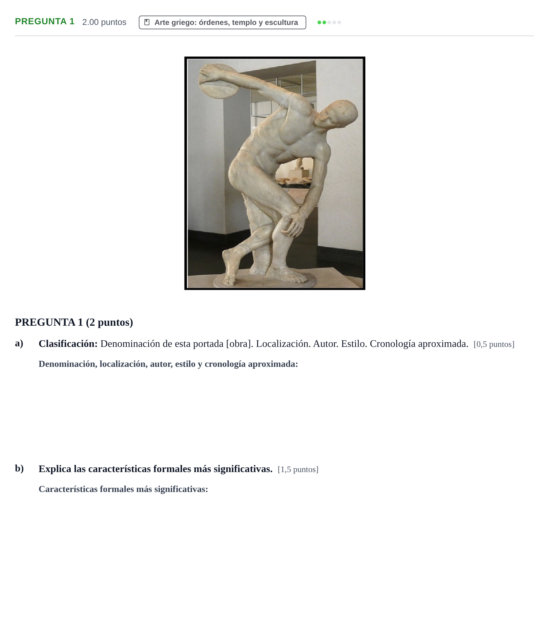 Enunciado: PREGUNTA 1 · Historia del Arte PAU Asturias Extraordinaria 2023