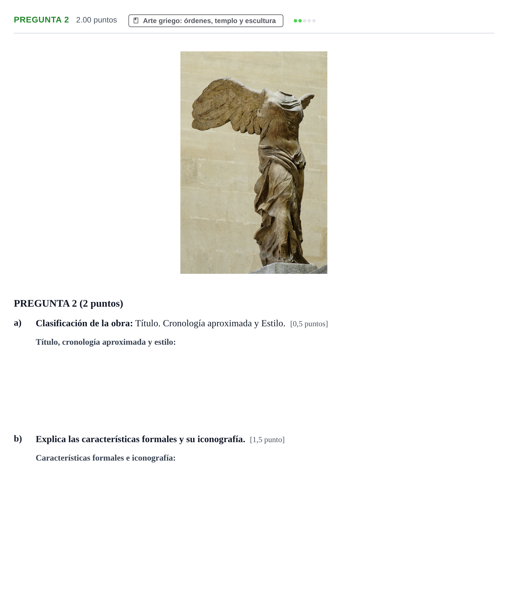 Enunciado: PREGUNTA 2 · Historia del Arte PAU Asturias Extraordinaria 2023