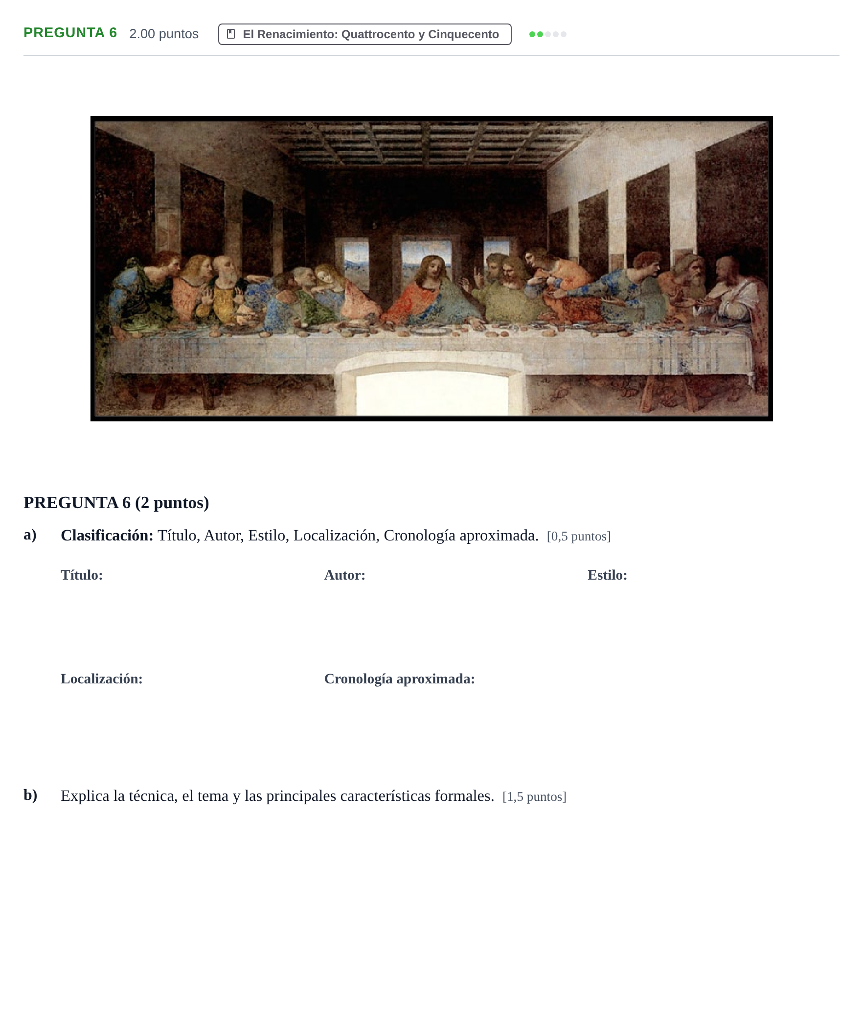 Enunciado: PREGUNTA 6 · Historia del Arte PAU Asturias Extraordinaria 2023