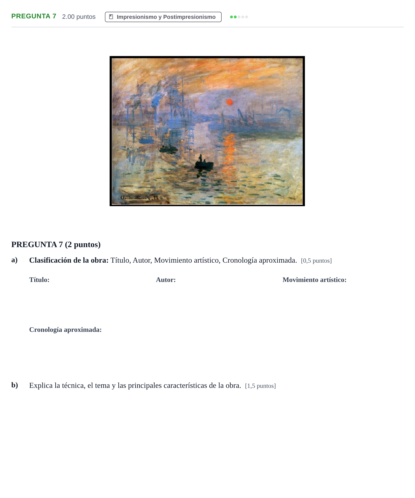 Enunciado: PREGUNTA 7 · Historia del Arte PAU Asturias Extraordinaria 2023