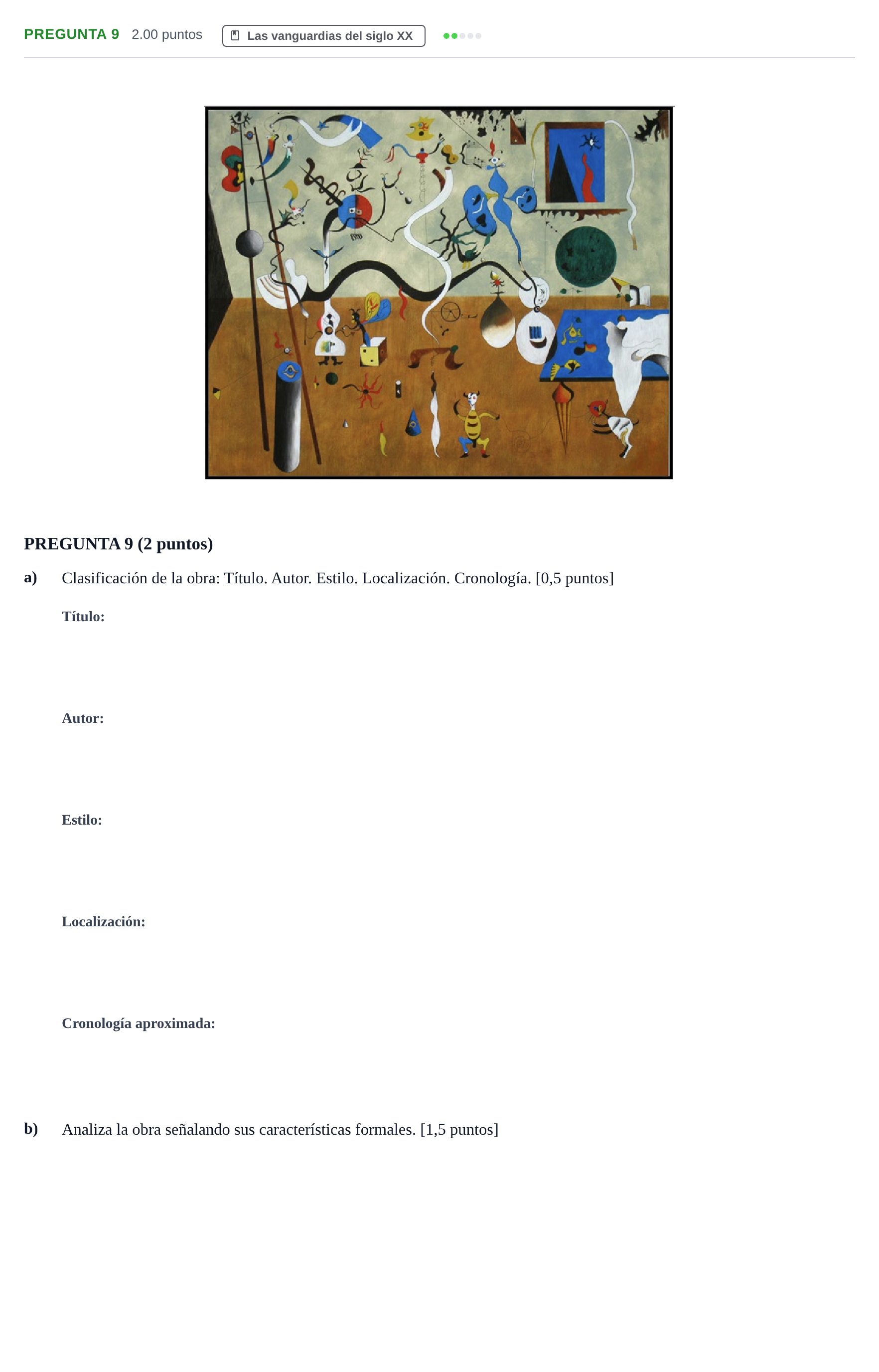 Enunciado: PREGUNTA 9 · Historia del Arte PAU Asturias Extraordinaria 2023