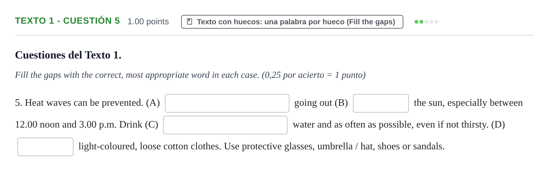 Enunciado: Ejercicio Texto 1 - Cuestión 5 · Inglés PAU Asturias Ordinaria 2023
