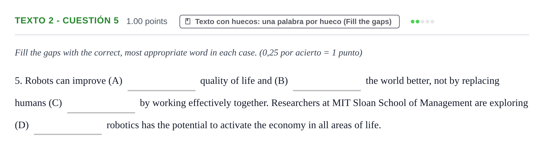 Enunciado: Ejercicio Texto 2 - Cuestión 5 · Inglés PAU Asturias Ordinaria 2023
