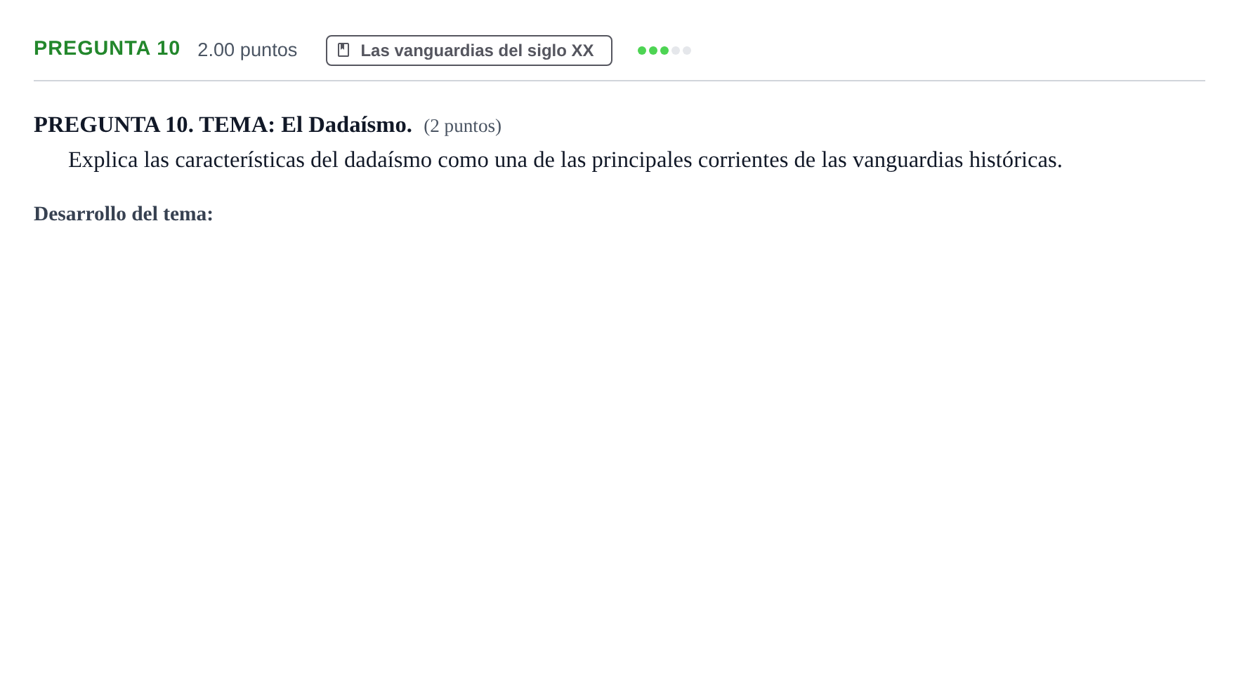 Enunciado: Pregunta 10 · Historia del Arte PAU Asturias Ordinaria 2023