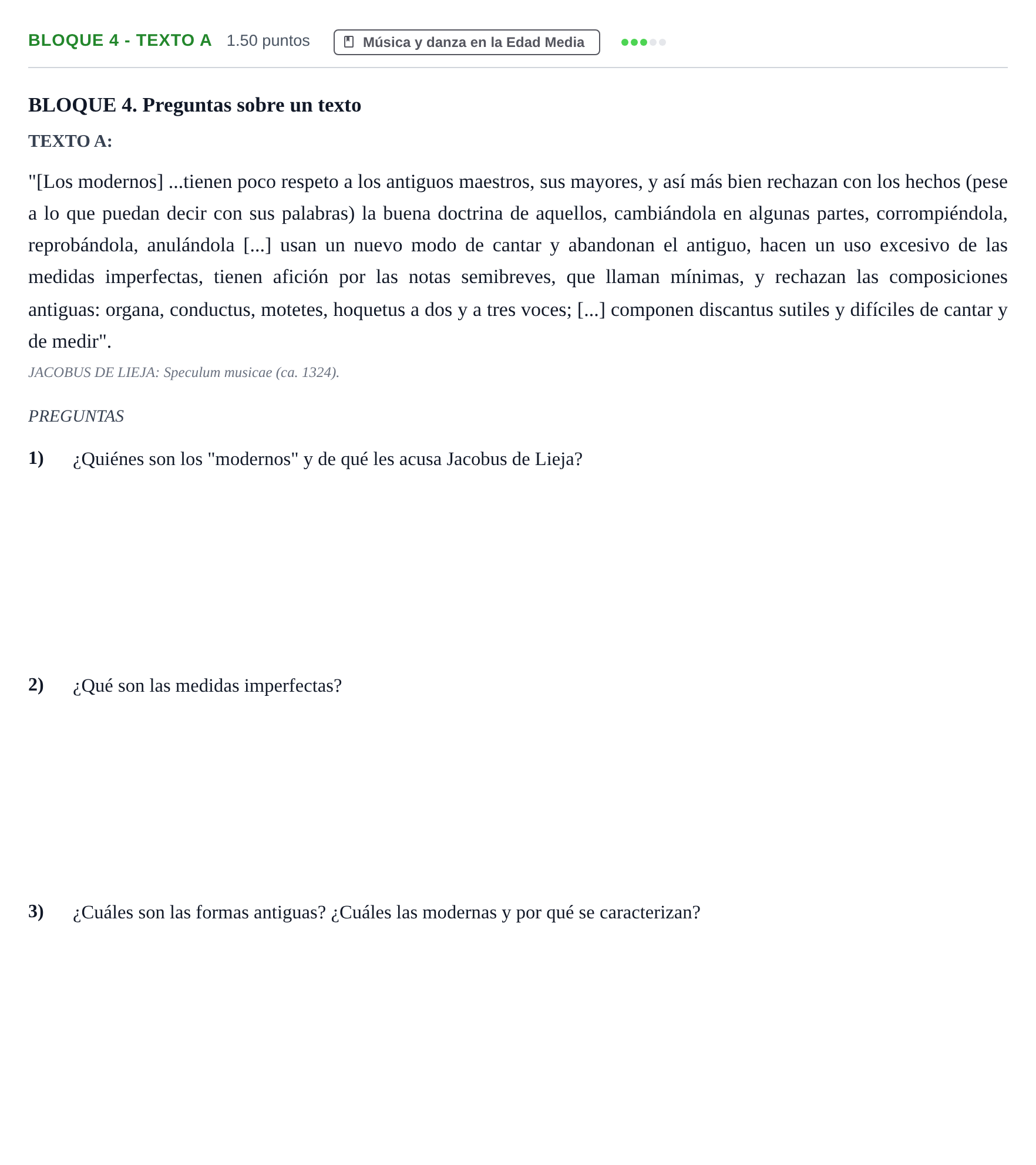 Enunciado: Bloque 4 - Texto A · Historia de la Música y de la Danza PAU Extremadura Extraordinaria 2024