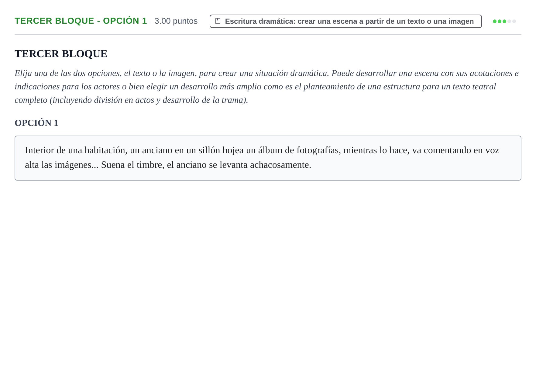 Enunciado: Ejercicio Tercer Bloque - Opción 1 · Literatura Dramática PAU Extremadura Ordinaria 2024