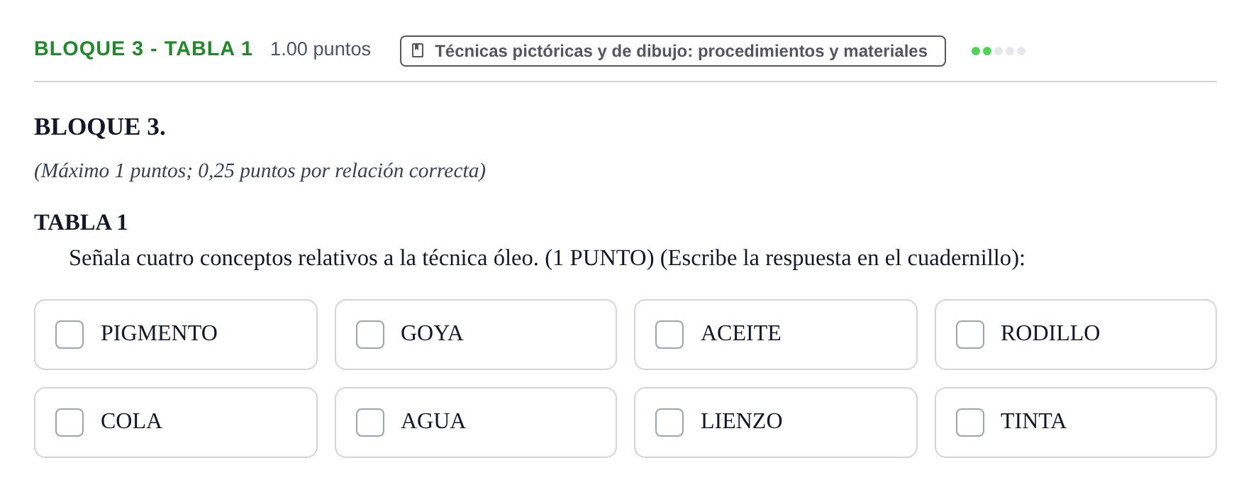 Enunciado: Bloque 3 - Tabla 1 · Técnicas de Expresión Gráfico-Plástica PAU Extremadura Ordinaria 2024