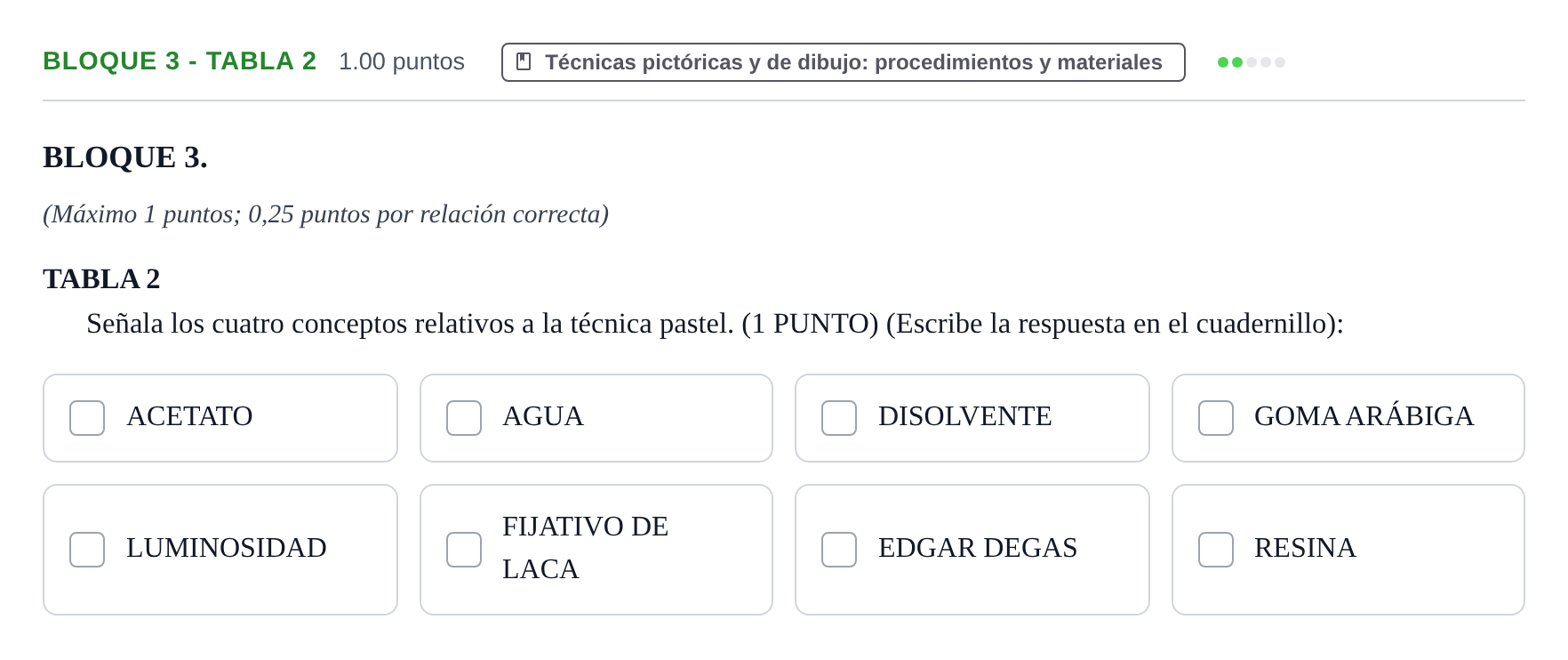 Enunciado: Bloque 3 - Tabla 2 · Técnicas de Expresión Gráfico-Plástica PAU Extremadura Ordinaria 2024