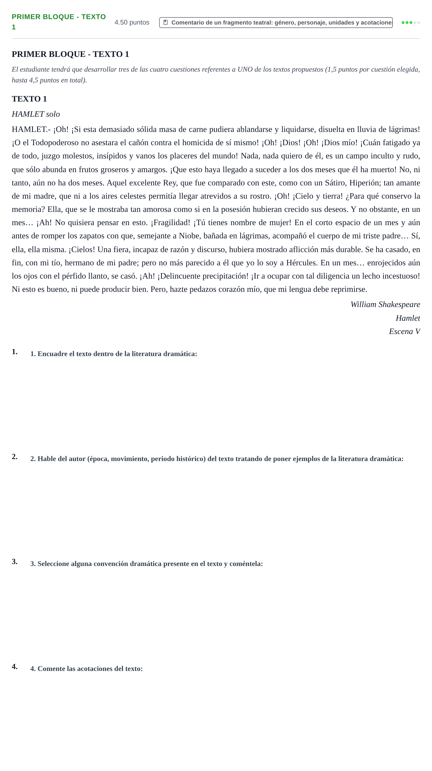 Enunciado: Ejercicio Primer Bloque - Texto 1 · Literatura Dramática PAU Extremadura Extraordinaria 2024