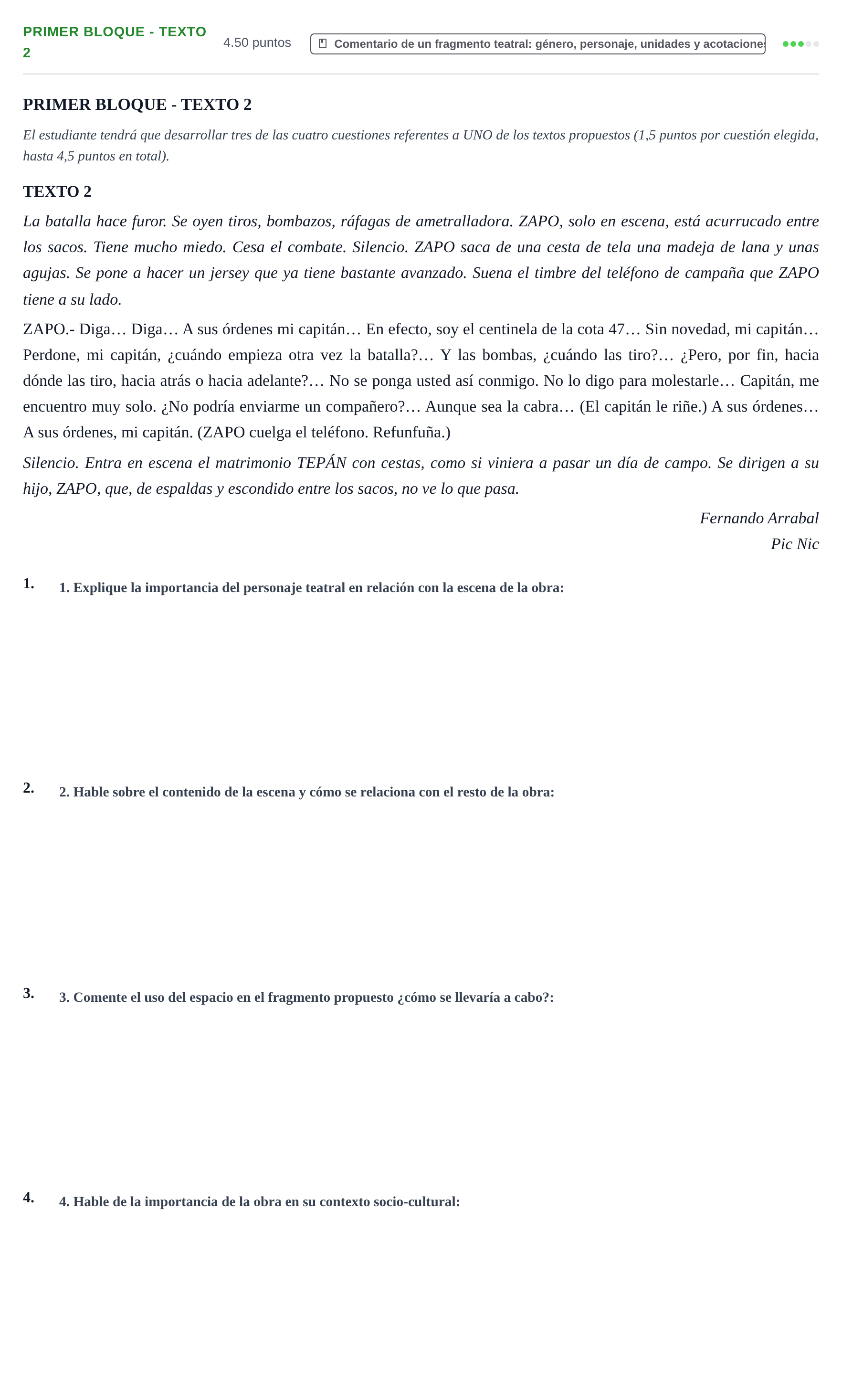 Enunciado: Ejercicio Primer Bloque - Texto 2 · Literatura Dramática PAU Extremadura Extraordinaria 2024