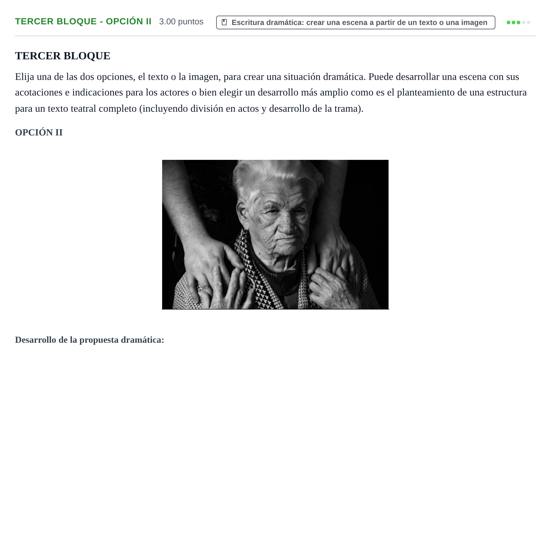 Enunciado: Ejercicio Tercer Bloque - Opción II · Literatura Dramática PAU Extremadura Extraordinaria 2024