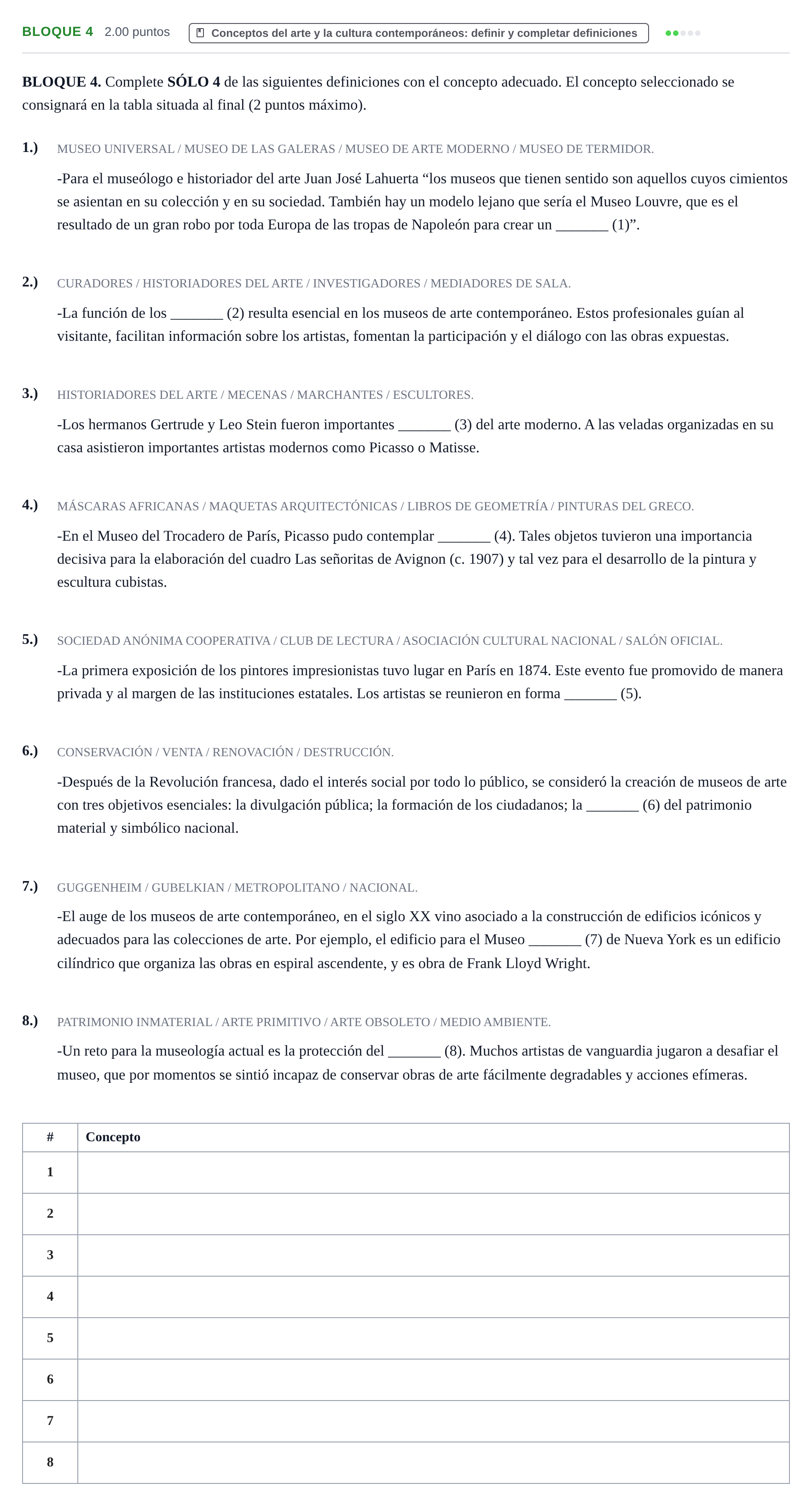 Enunciado: Bloque 4 · Movimientos Culturales y Artísticos PAU Extremadura Ordinaria 2024