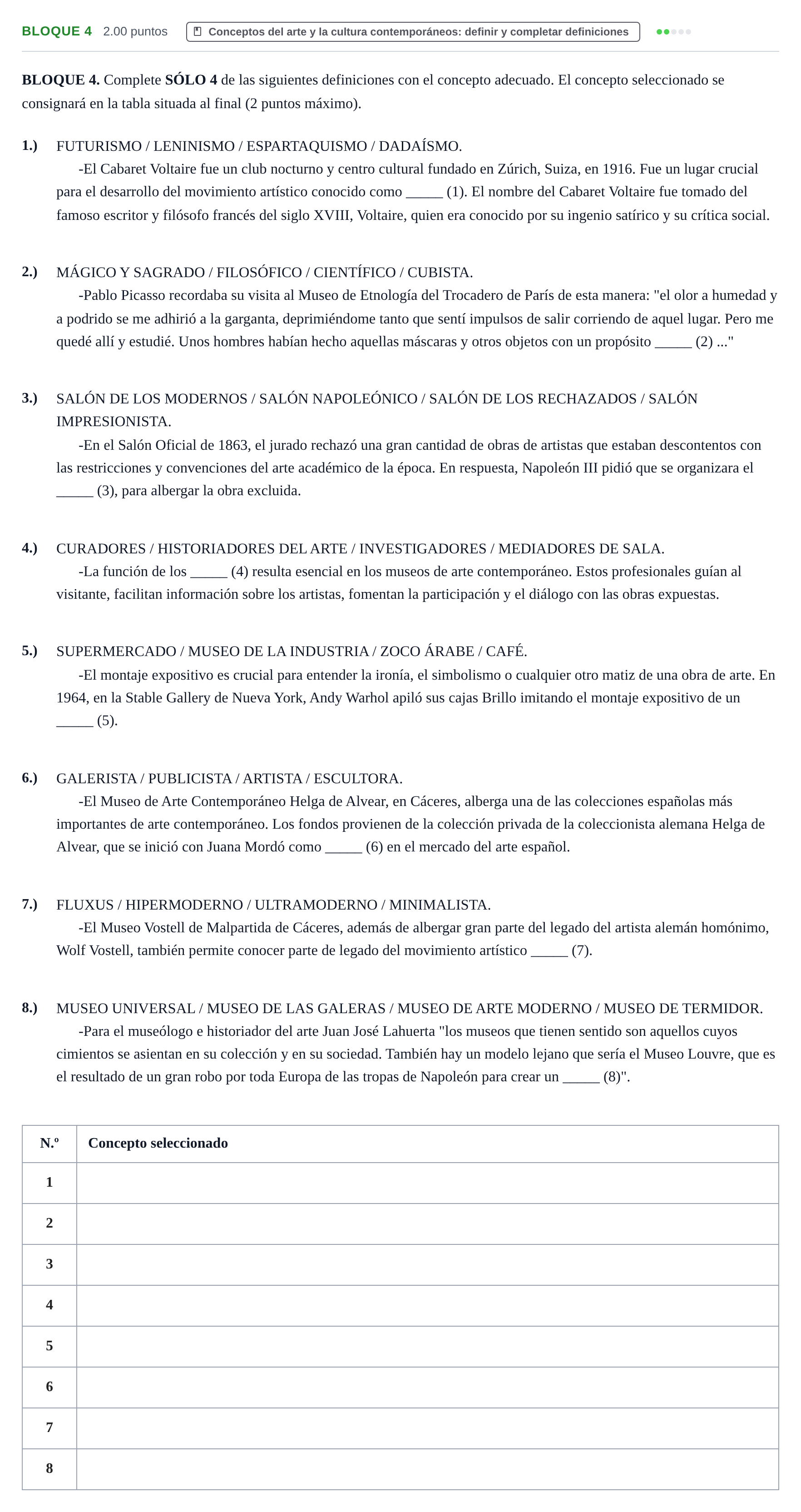 Enunciado: Bloque 4 · Movimientos Culturales y Artísticos PAU Extremadura Extraordinaria 2024