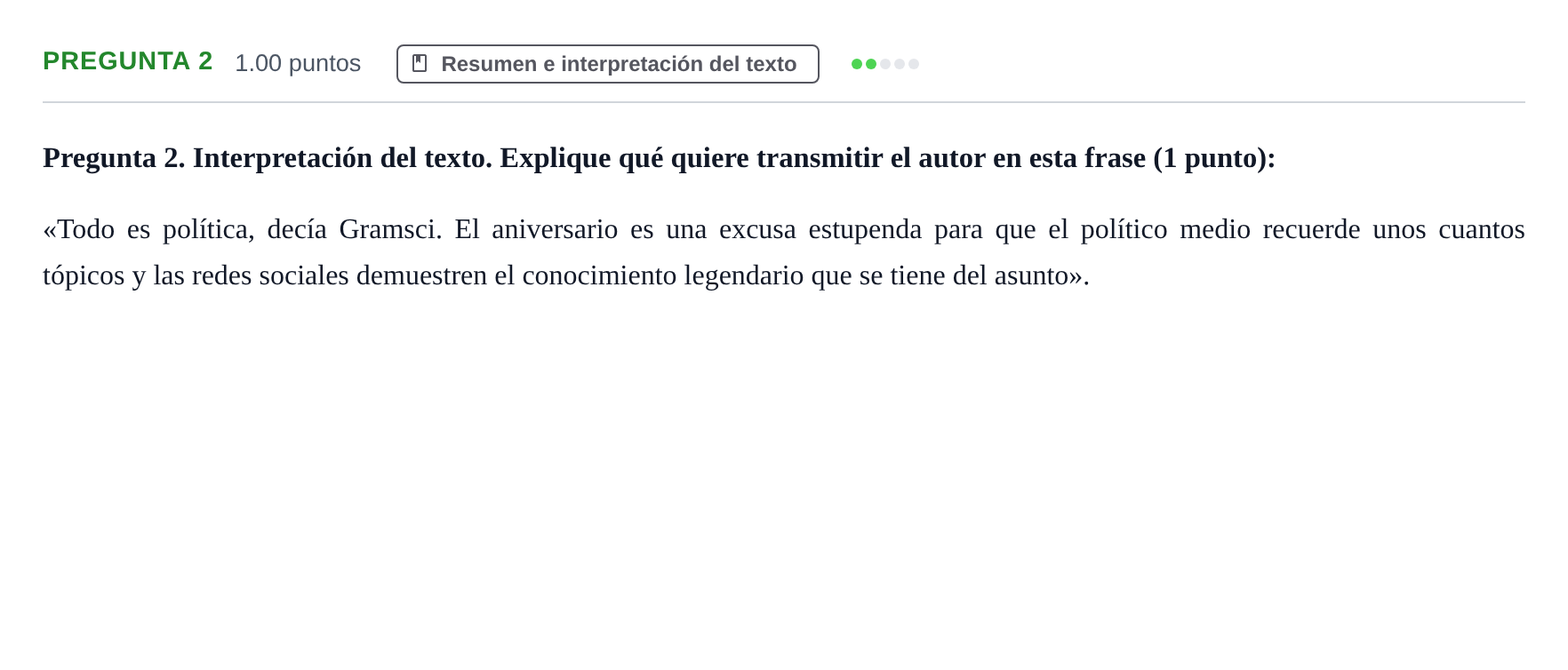 Enunciado: Pregunta 2 · Lengua Castellana y Literatura II PAU Asturias Extraordinaria 2023