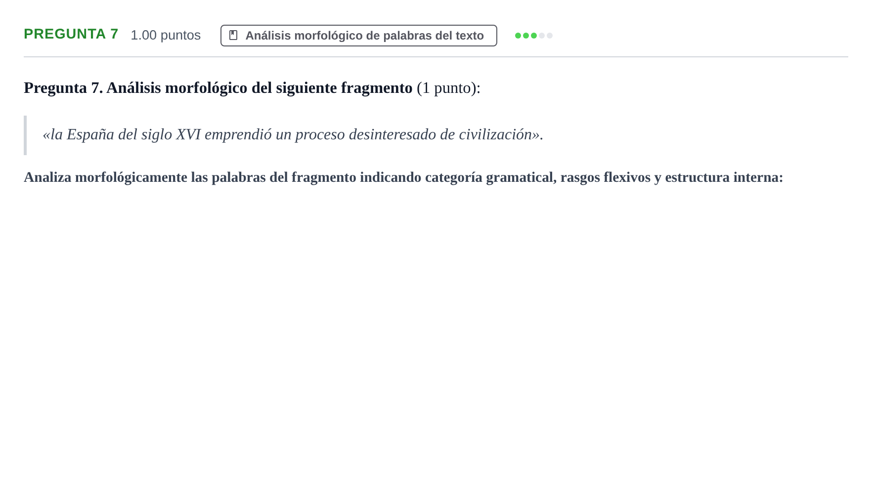 Enunciado: Pregunta 7 · Lengua Castellana y Literatura II PAU Asturias Extraordinaria 2023