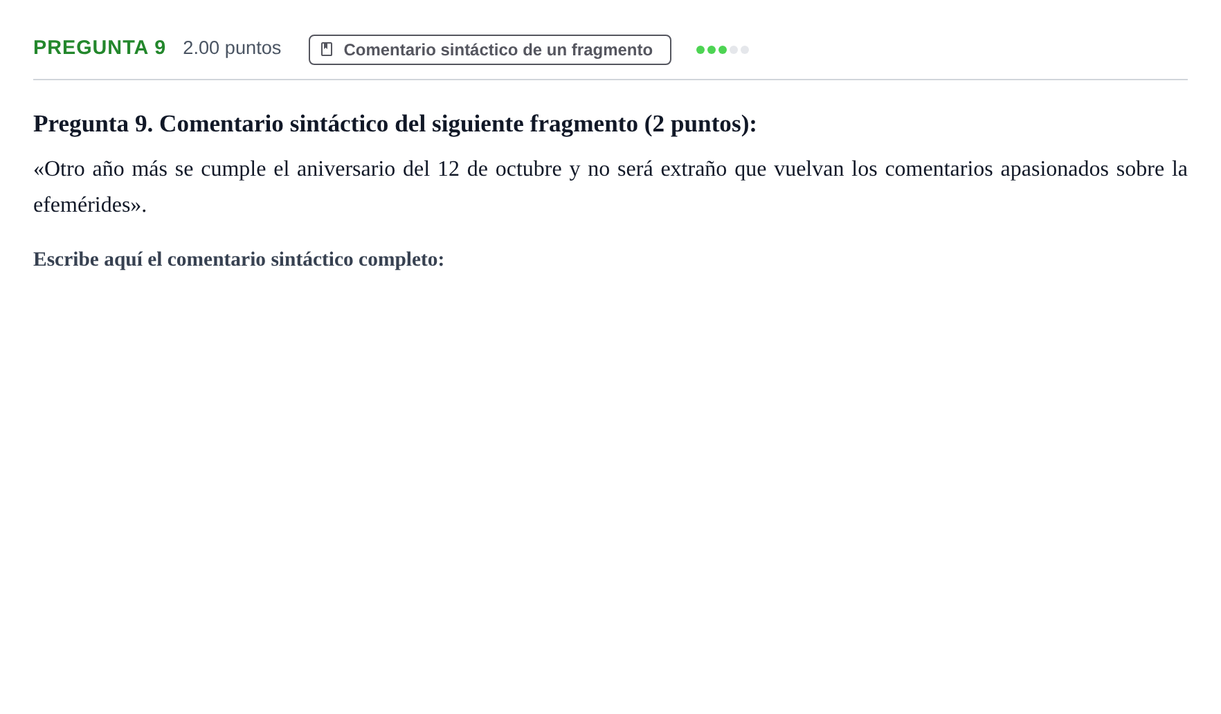 Enunciado: Pregunta 9 · Lengua Castellana y Literatura II PAU Asturias Extraordinaria 2023