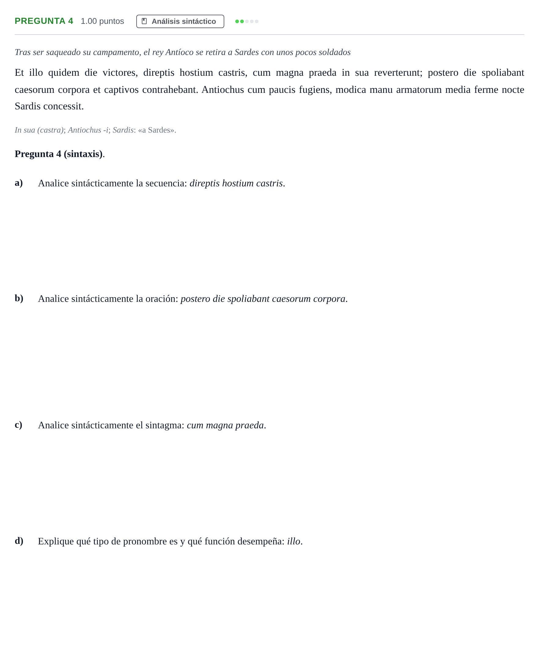 Enunciado: Pregunta 4 · Latín II PAU Asturias Extraordinaria 2023