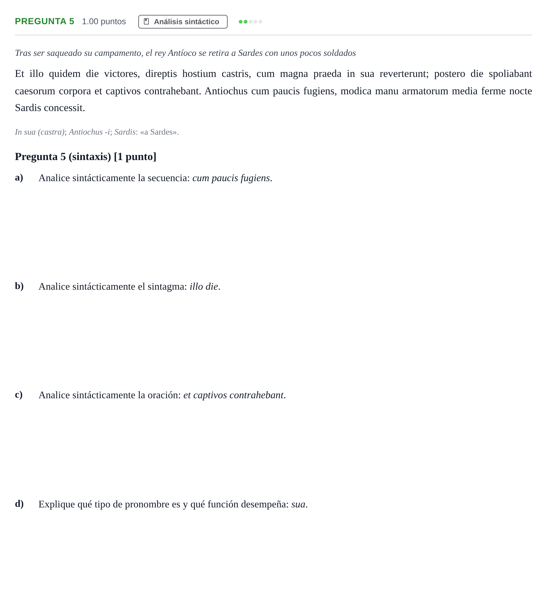 Enunciado: Pregunta 5 · Latín II PAU Asturias Extraordinaria 2023