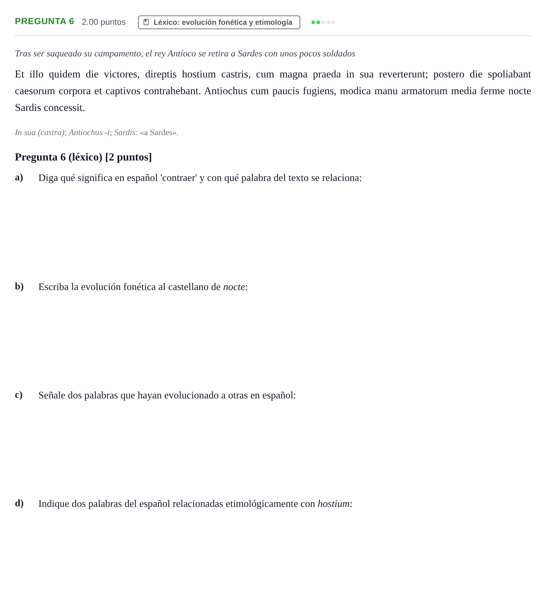 Enunciado: Pregunta 6 · Latín II PAU Asturias Extraordinaria 2023