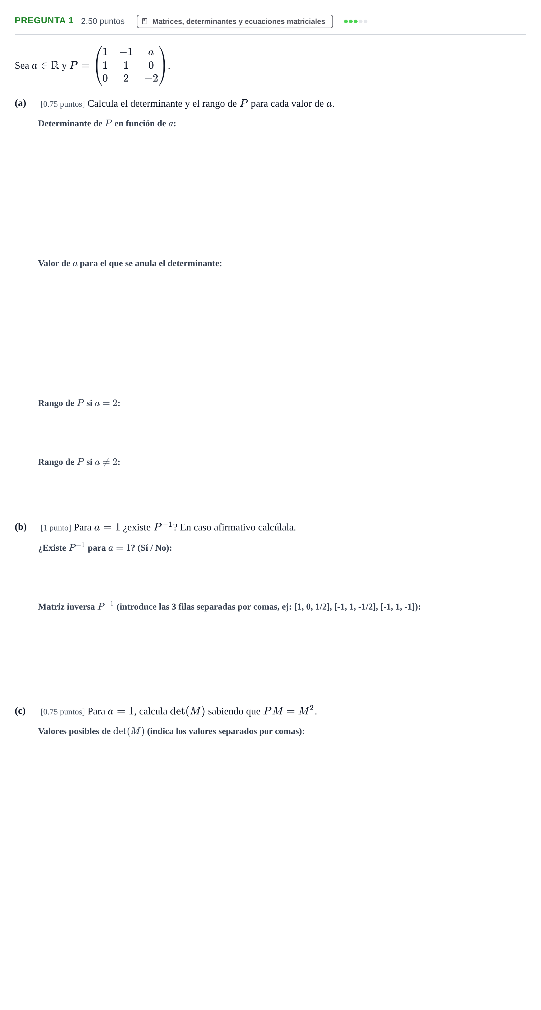 Enunciado: Pregunta 1 · Matemáticas II PAU Asturias Extraordinaria 2023