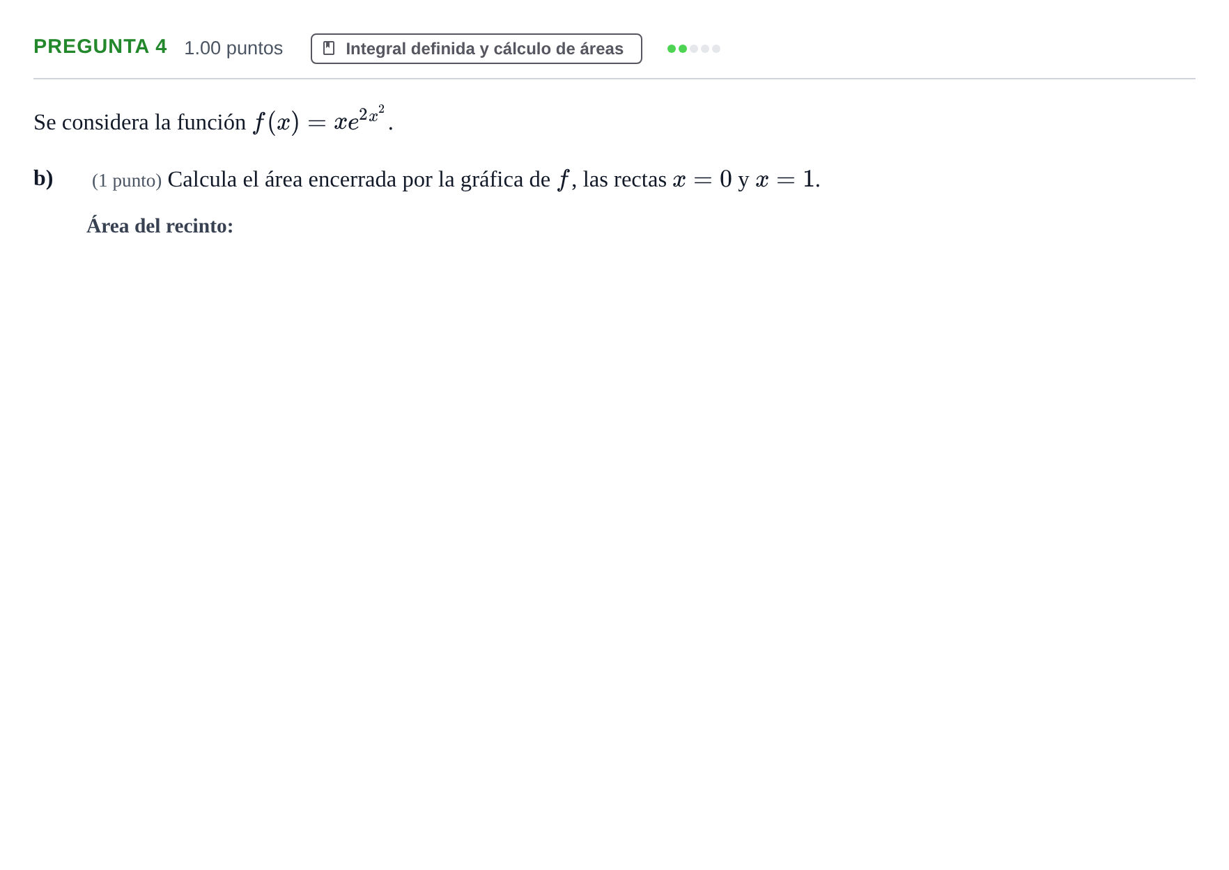 Enunciado: Pregunta 4 - Integral definida y cálculo de áreas · Matemáticas II PAU Asturias Extraordinaria 2023