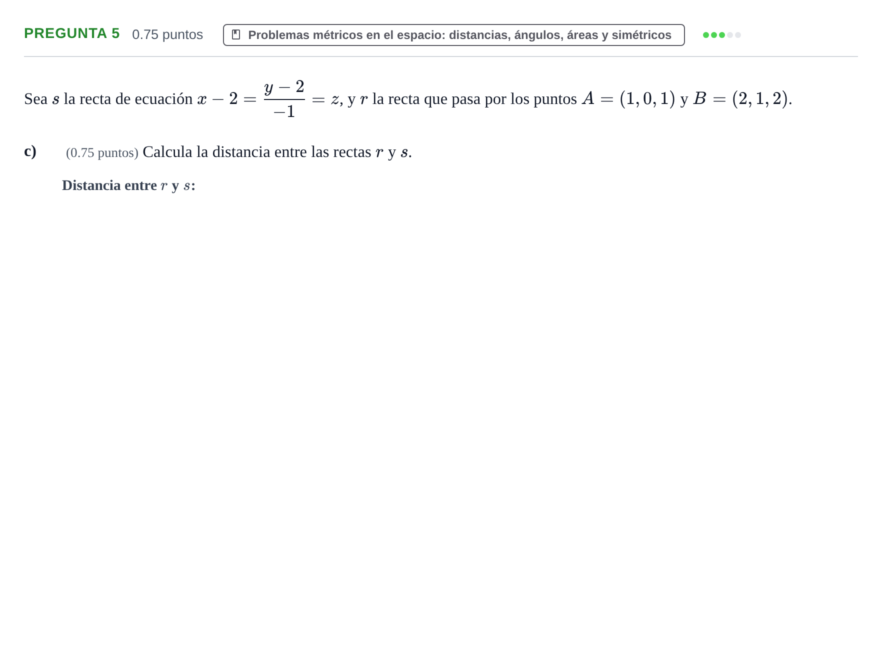 Enunciado: Pregunta 5 - Problemas métricos en el espacio · Matemáticas II PAU Asturias Extraordinaria 2023